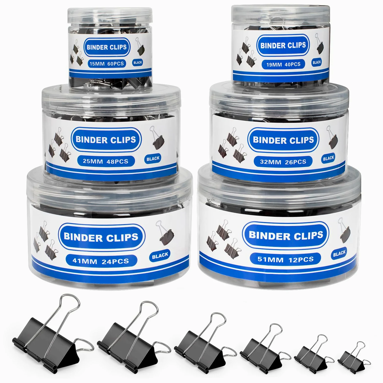 BainGesk 210 clip per raccoglitori di carta di dimensioni assortite, XL, grande, medio, piccolo, mini e micro clip per raccoglitori di carta, colore nero, per ufficio, casa, scuola