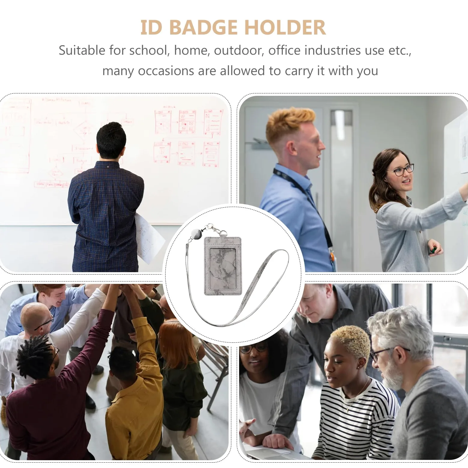 SHINEOFI 5sets Porta Badge Verticale Con Lanyard Rimovibile Porta Tessere Id Pu Con Design Elegante e Stile Marmo Per Ufficio Scuola e Eventi