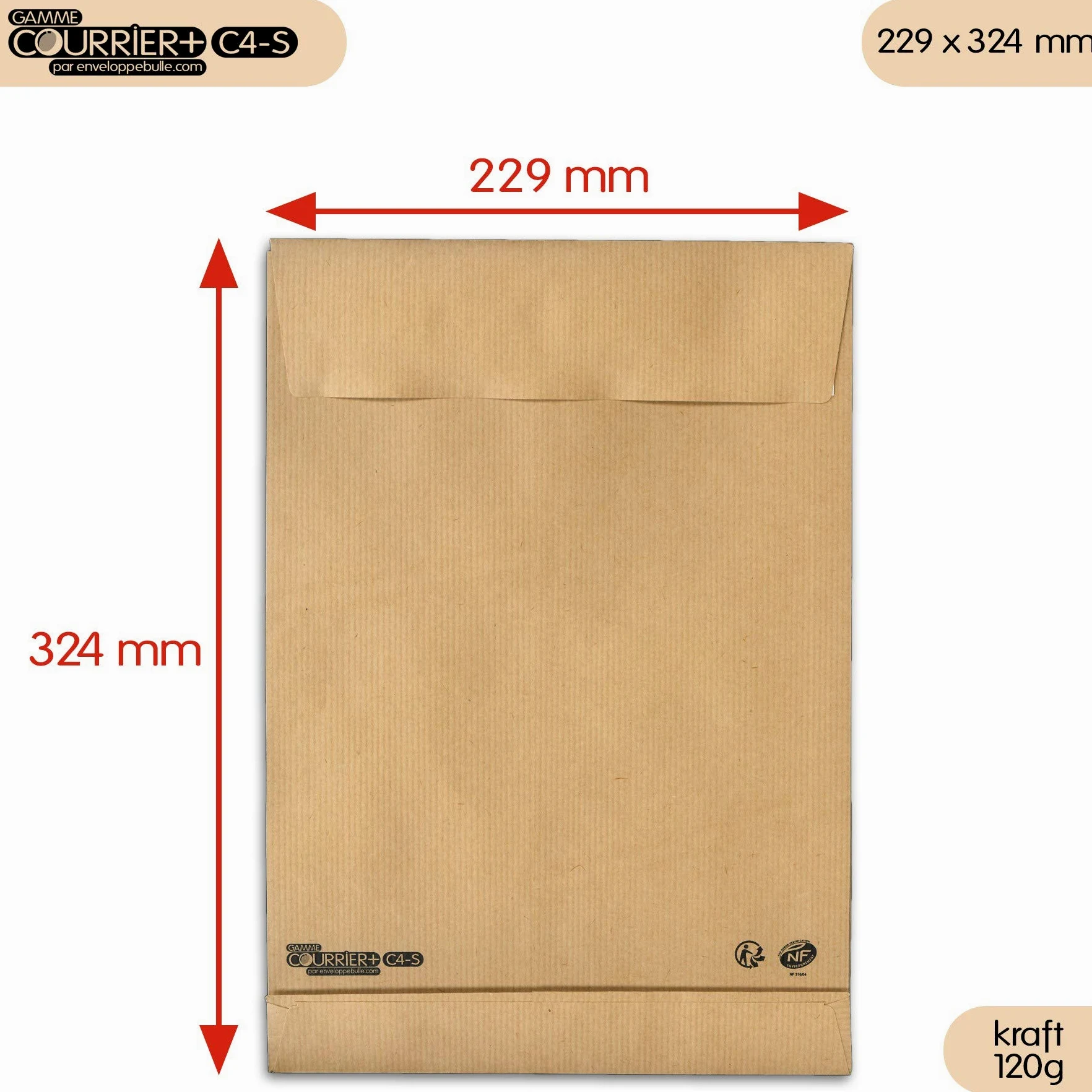 Buste in carta Kraft, 120 g, a soffietto, formato C4