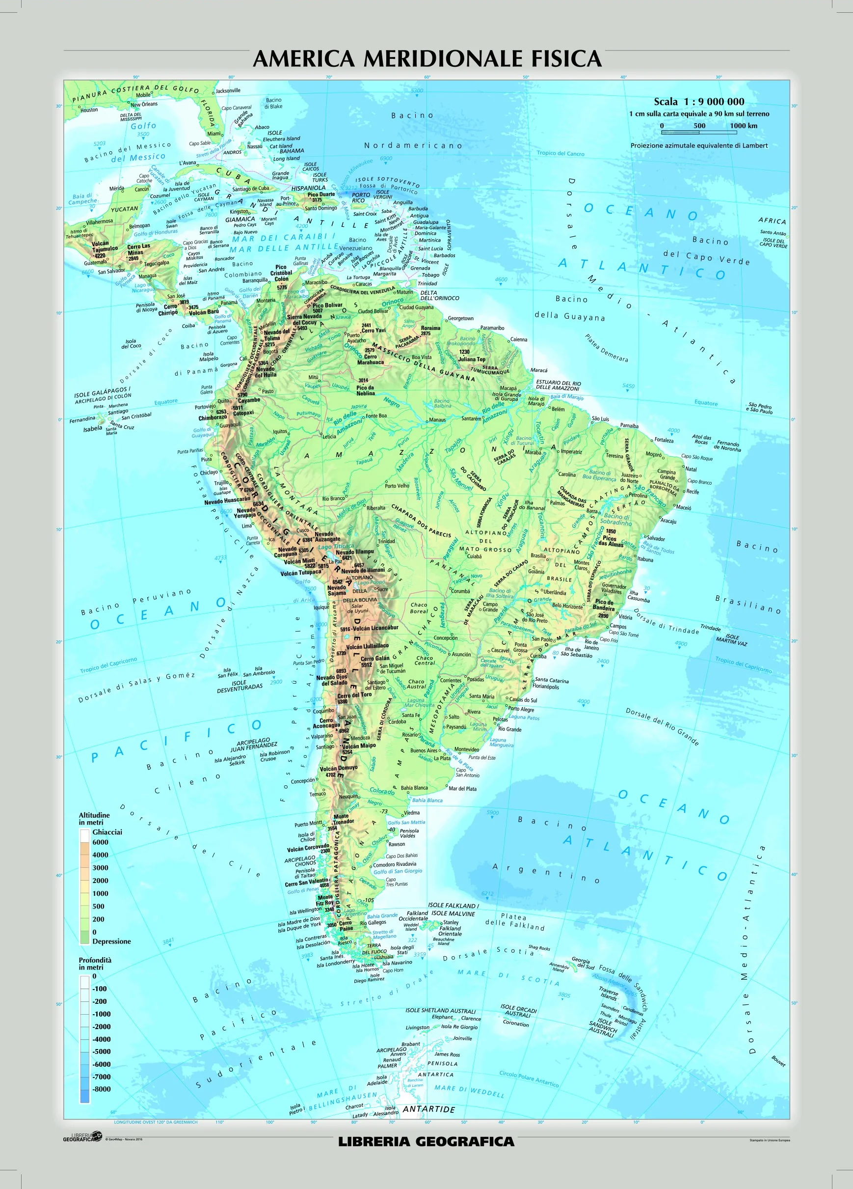 Sud America fisica e politica - Carta Murale