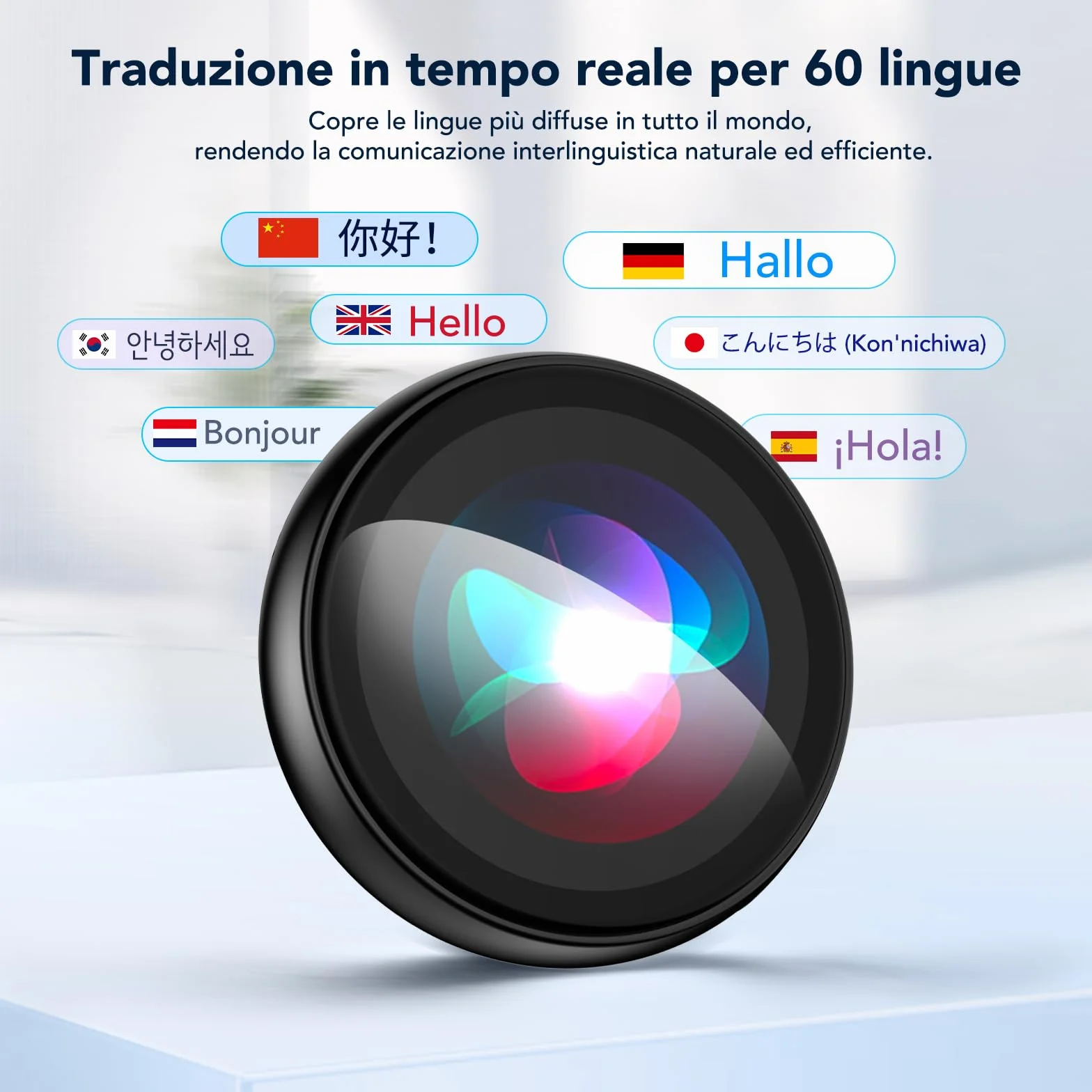 Z01 AI Badge Traduttore Vocale Istantaneo Multilingue –60 Lingue traduttore simultaneo vocale in Tempo Reale, Smart E-Badge con LCD Touch HD, Traduttore Simultaneo Vocale Portatile per Viaggi e Affari