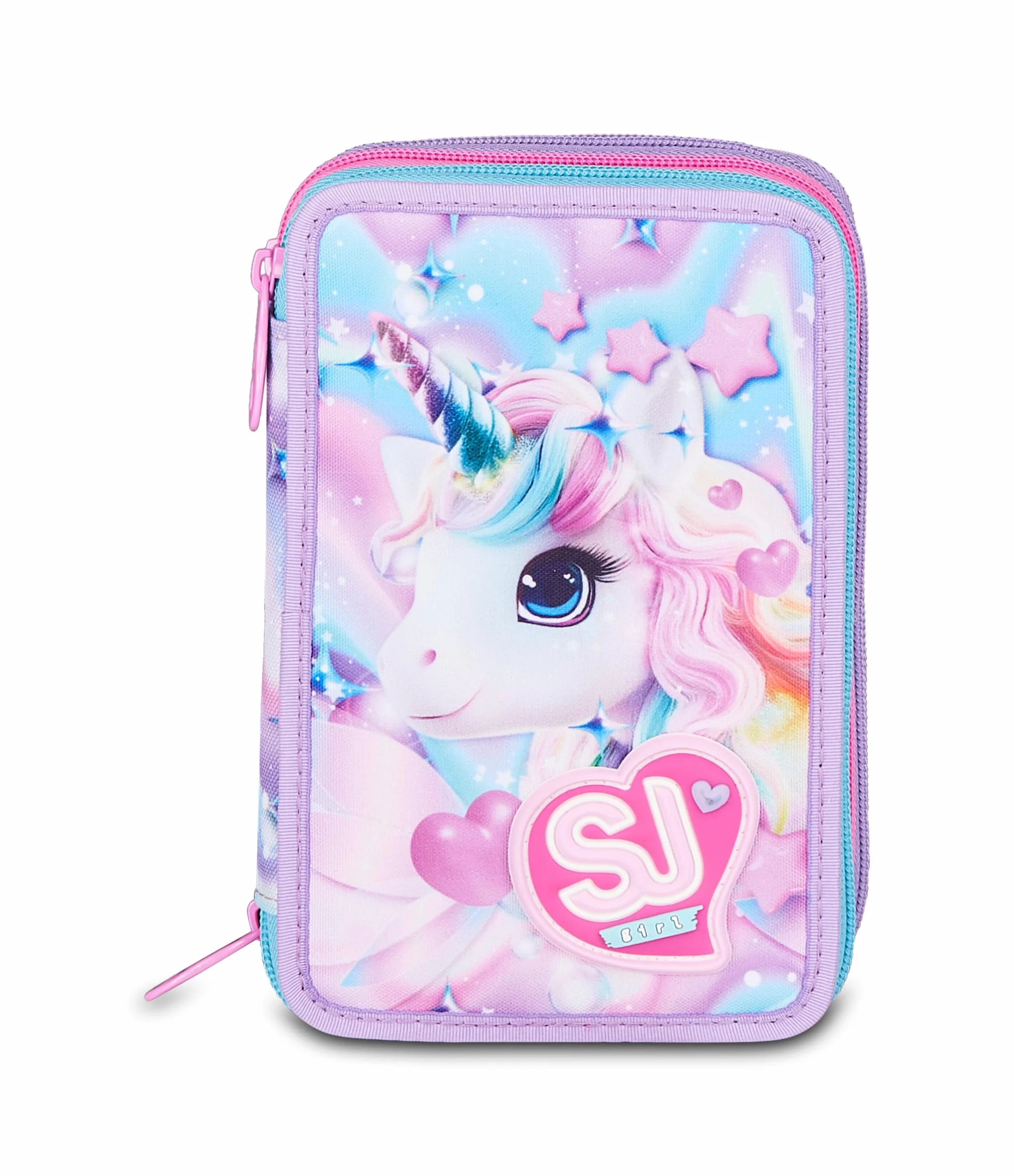SJ GANG STYLE JAM GANG Astuccio Scuola 3 Zip LED UNICORN GIRL, Viola, Triplo Scomparto, 45 pezzi, Set cancelleria incluso, Pratica chiusura con zip, Scuola elementare, Bambina