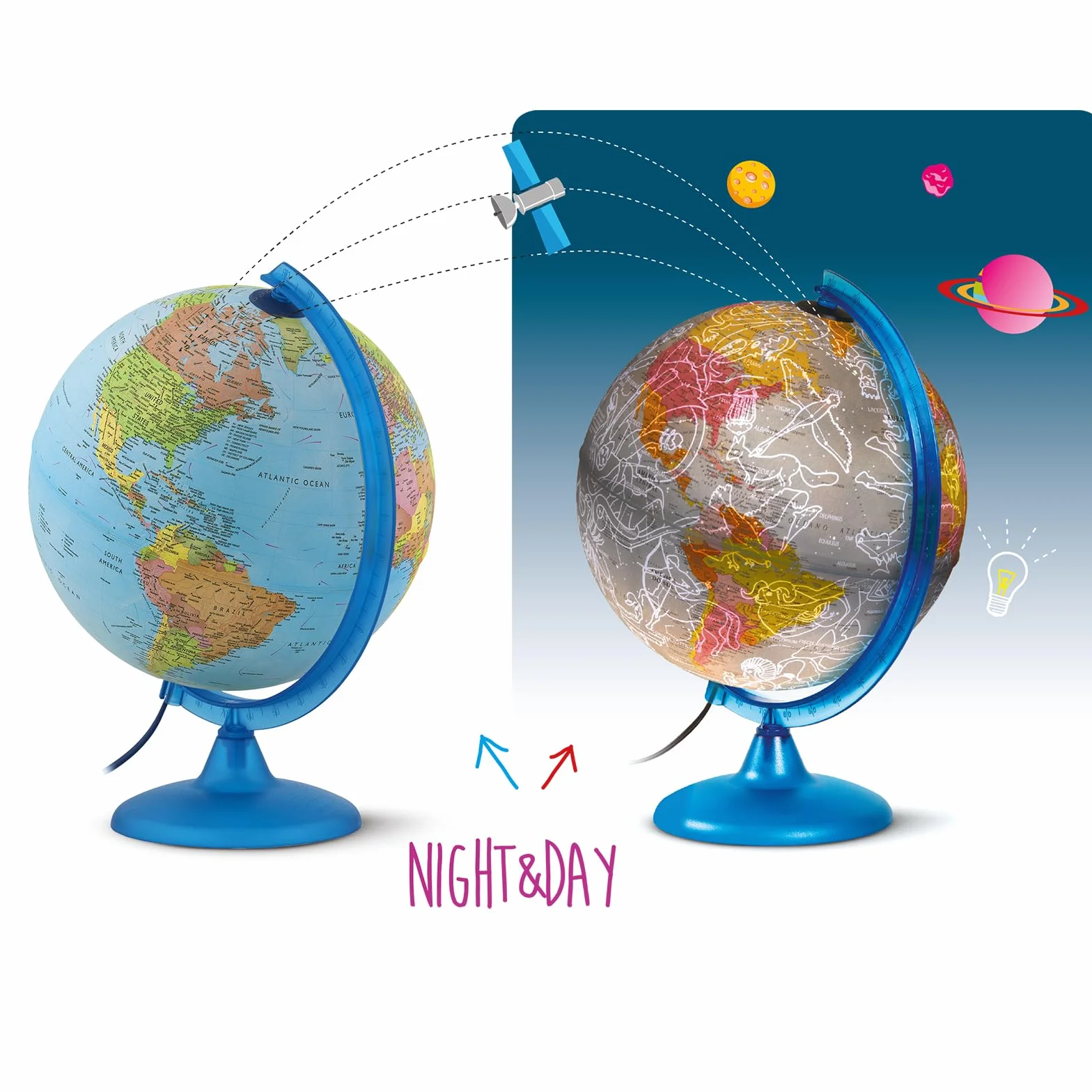 Tecnodidattica Nova Rico - Night And Day, Mappamondo Illuminato, 25 cm, Blu (Blue)