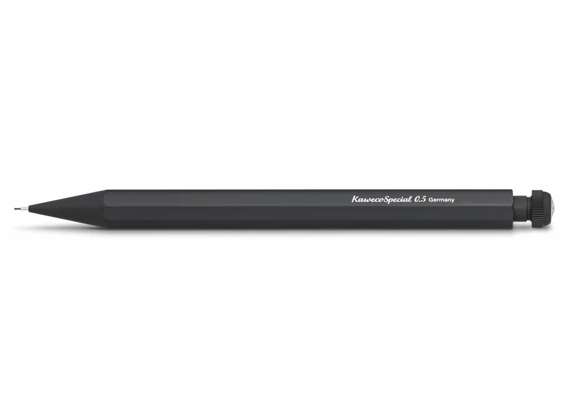 Kaweco SPECIAL Portamine 0,5 I in alluminio di alta qualit? in formato ottagonale ottagonale, portamine a pressione da 14 cm, ricaricabile, nero con gomma da cancellare