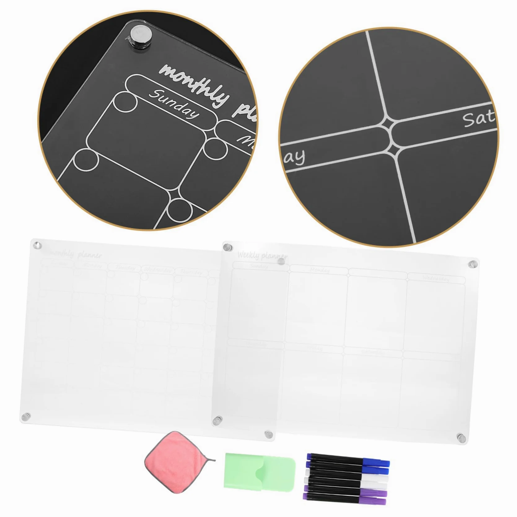 Calendario Magnetico Cancellabile a Secco per Frigorifero Set Completo con Lavagna Settimanale Mensile Trasparente Planner Pasti con Pennelli e Magneti Resistenti per Cucina