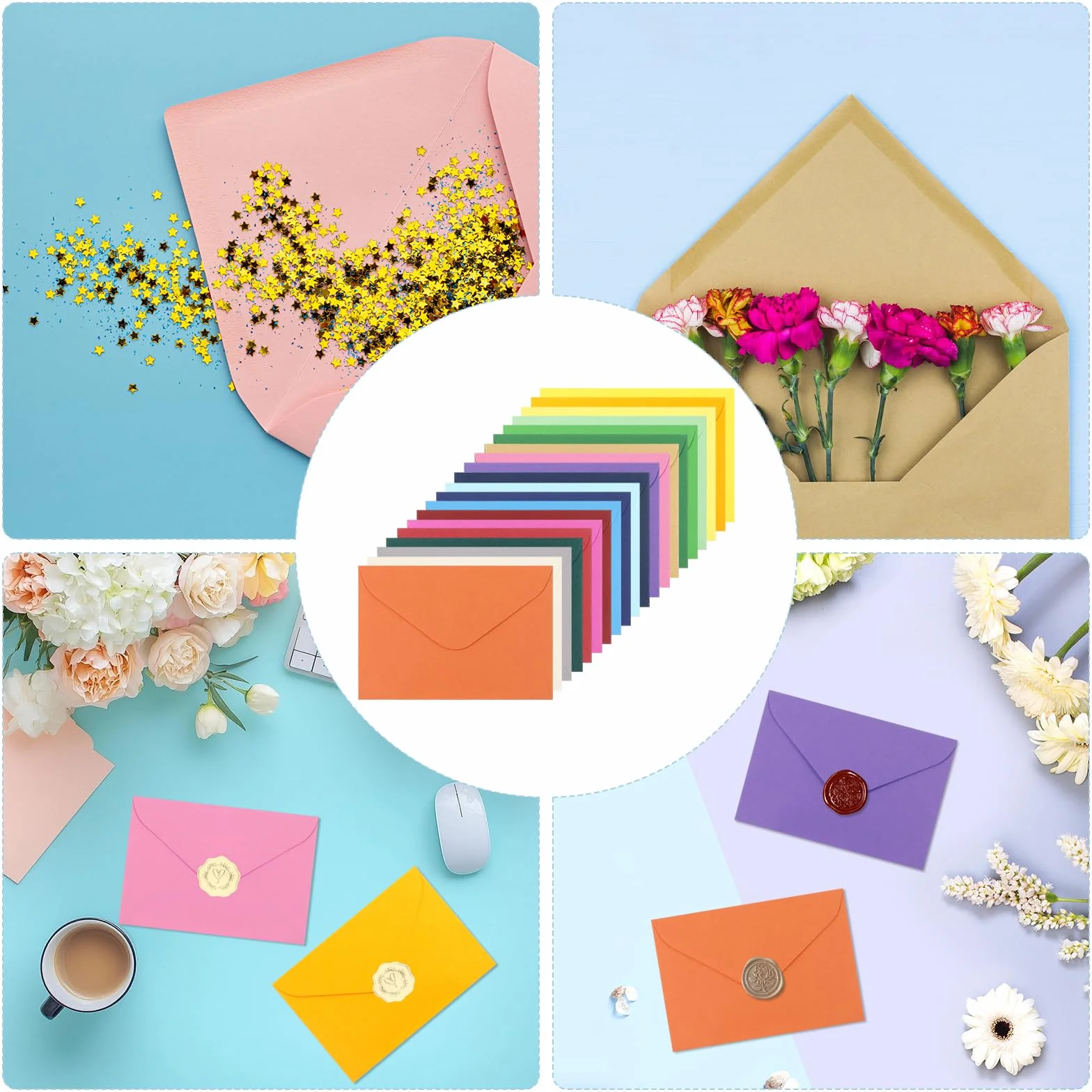 Buste regalo colorate 60 pezzi 20 colori 15,9x10,9 cm con adesivi dorati per nozze compleanni feste