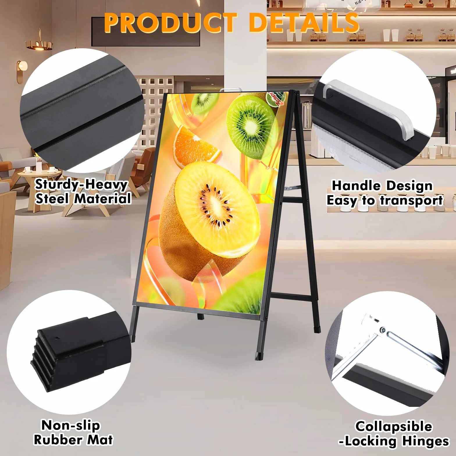 YUCHENGTECH Cavalletto Pubblicitario per Esterno con Maniglia 60X90cm Porta Poster Bifacciale Supporto per Poster da Terra In Metallo Totem Pubblicitario per Bar Ristoranti Mostre Esterni