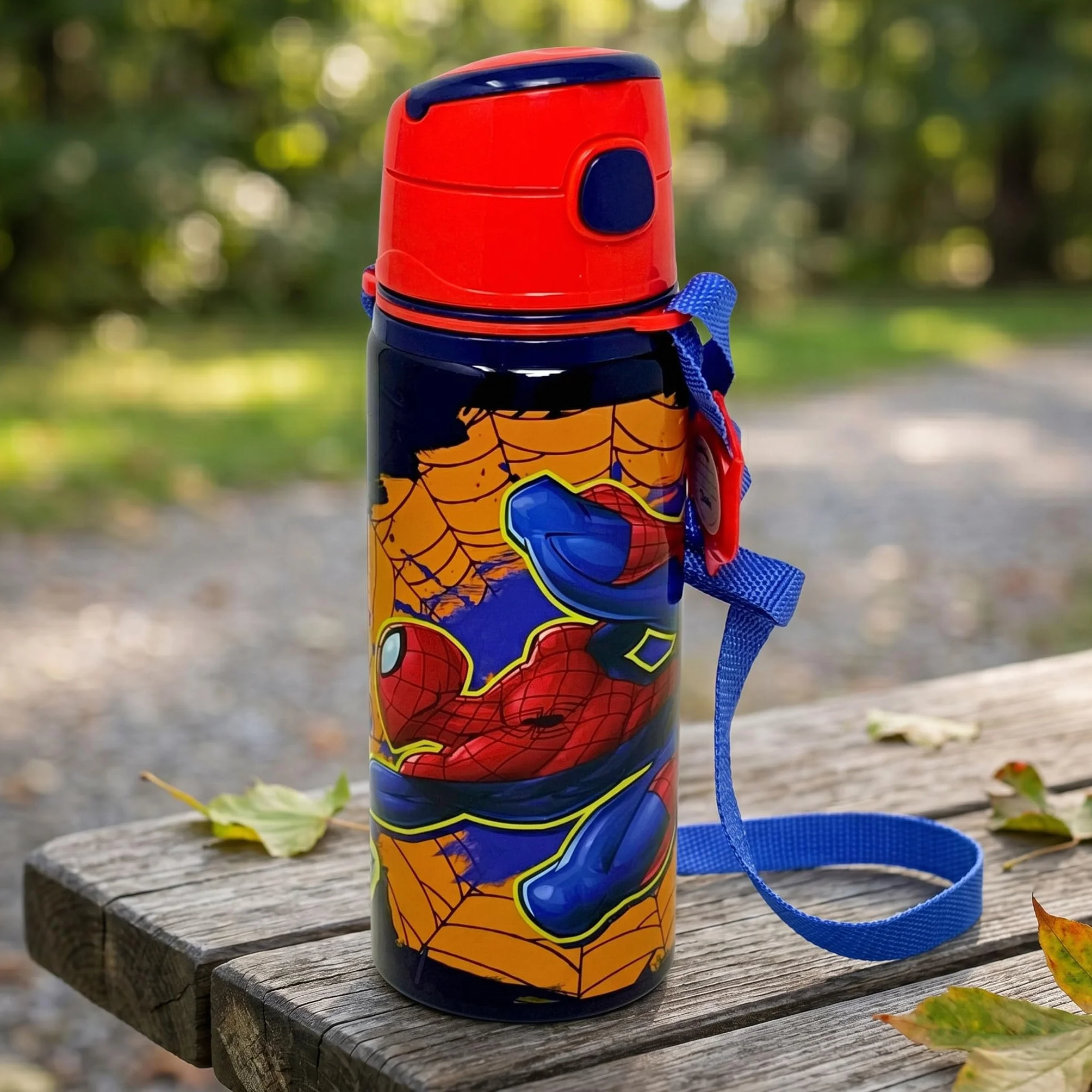 Clondo Borraccia Bambini 600ml Alluminio Cannuccia Tracolla Bottiglia Acqua Anti-Goccia Spiderman