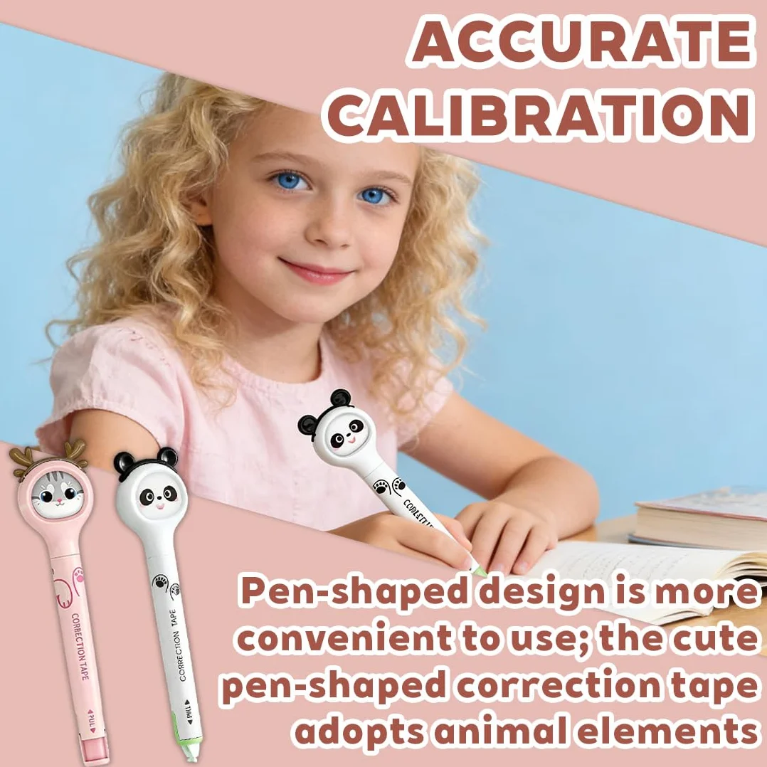 Correttore a Nastro Forma Penna 6M x 5MM Rullo di Correzione Kawaii Gatto per Ufficio