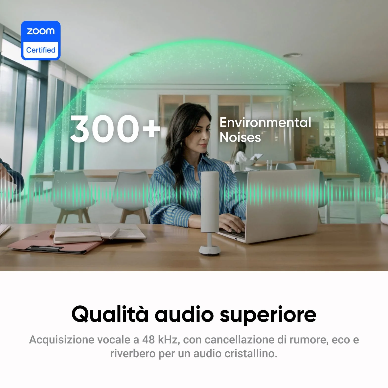 Insta360 Wave Nero grafite: Vivavoce IA, Bluetooth, Registratore vocale, 8 microfoni con Cancellazione del Rumore e Beamforming, Certificazione Zoom, Trascrizione e Riepiloghi IA in 99 Lingue, 32 GB