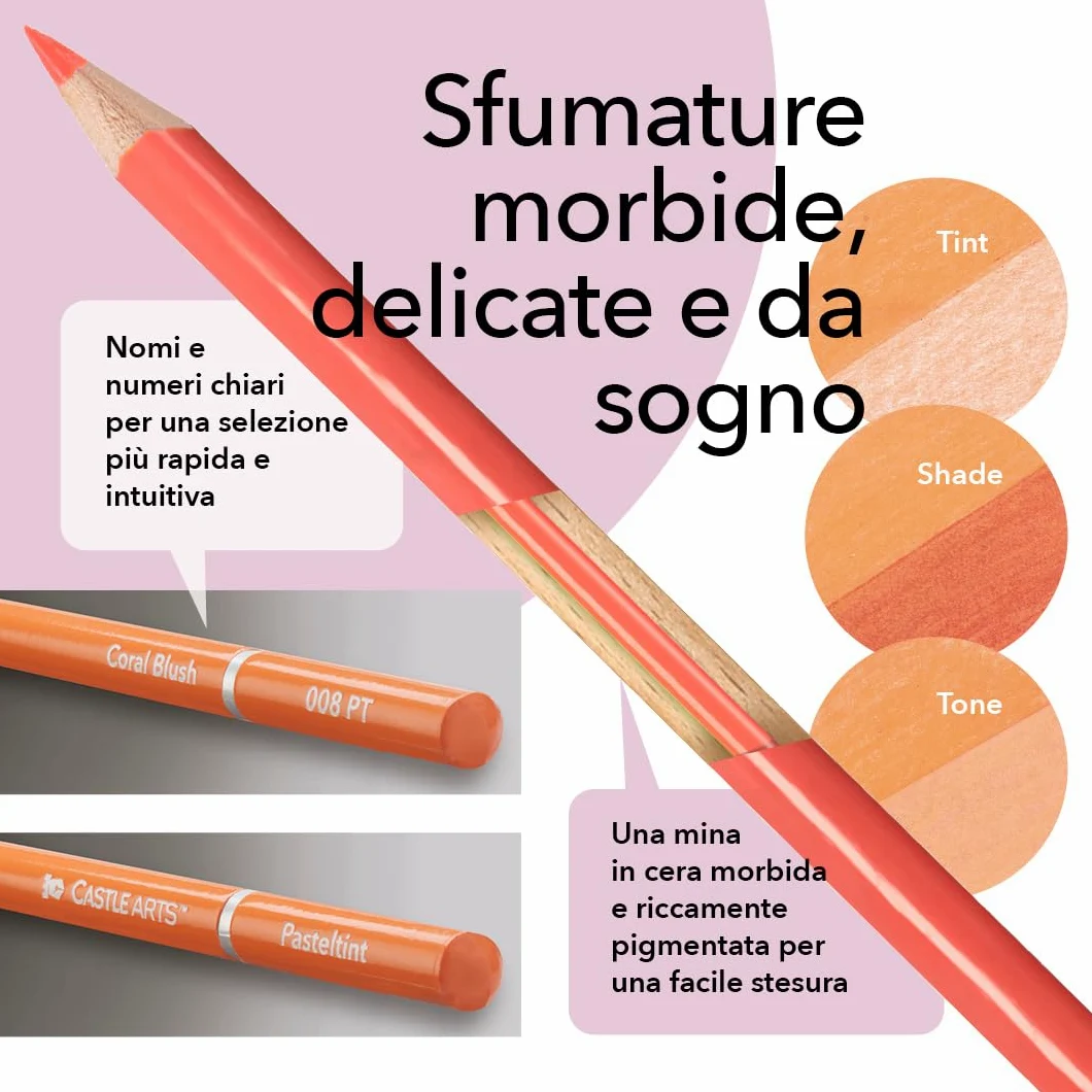 Castle Art Supplies Set di 48 Matite Colori Pastello - con Extra | Colori in tonalità delicate e sontuose per professionisti e artisti adulti - in solida custodia cernierata da viaggio