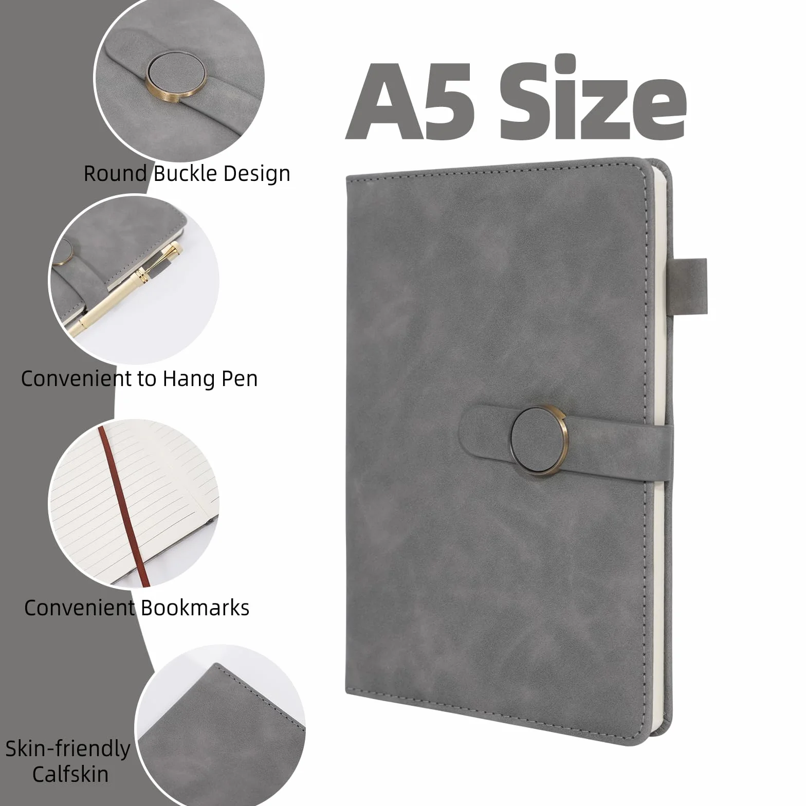 Quaderno con righe di 200 pagine, quaderni per donne e uomini per prendere appunti e scrivere, formato A5 5,9 '' x 8,5 '', formato B5 6,9 '' x 9,9 '', grigio.