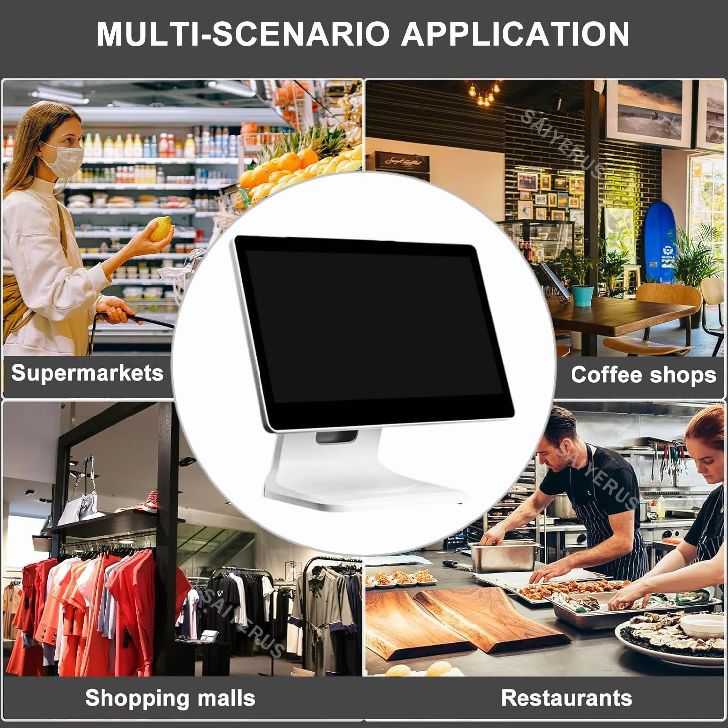 Sistemi POS per PC con Touch Screen da 15,6 Pollici, Sistemi POS con Registratore di Cassa Touch Screen Intelligente Tutto in Uno, CPU-i3 4g + 64g per Ristoranti Aziendali, 1920 * 1080 Pixel