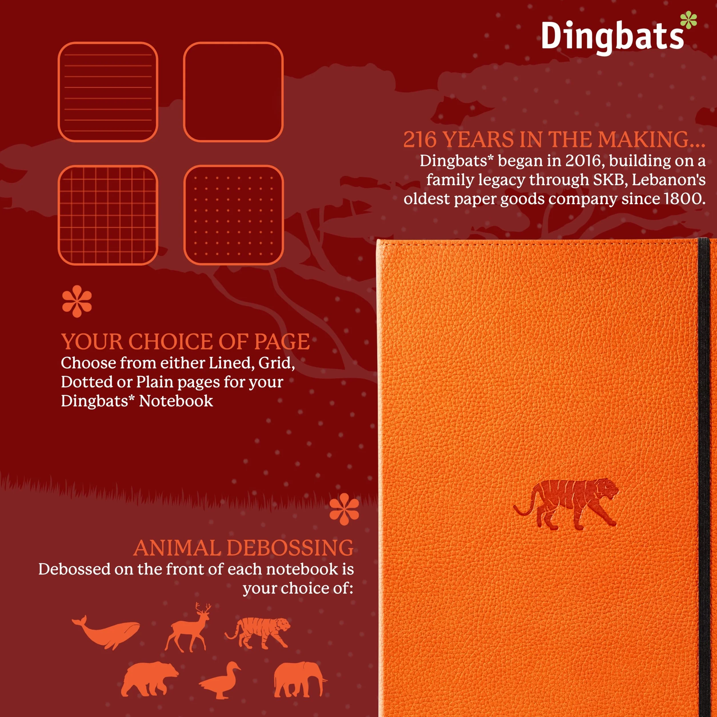 Dingbats* – Wildlife Plain Extra Large A4 – diario con copertina rigida in pelle PU per lavoro, scrittura, tasca, chiusura elastica, portapenne, segnalibro