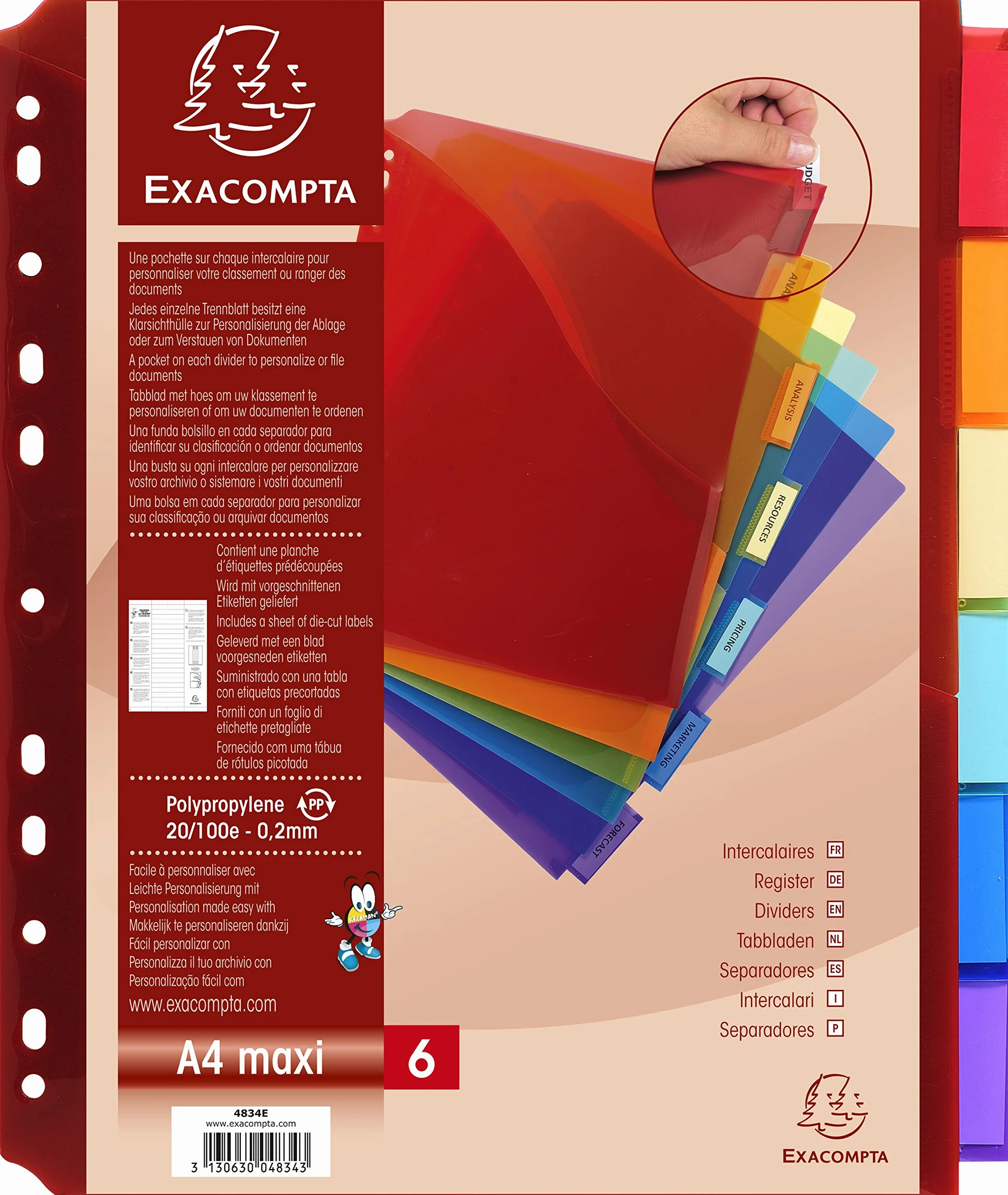 Exacompta Divisori e Segnaletica 6 sezioni Multicolore 25x30 cm A4 maxi