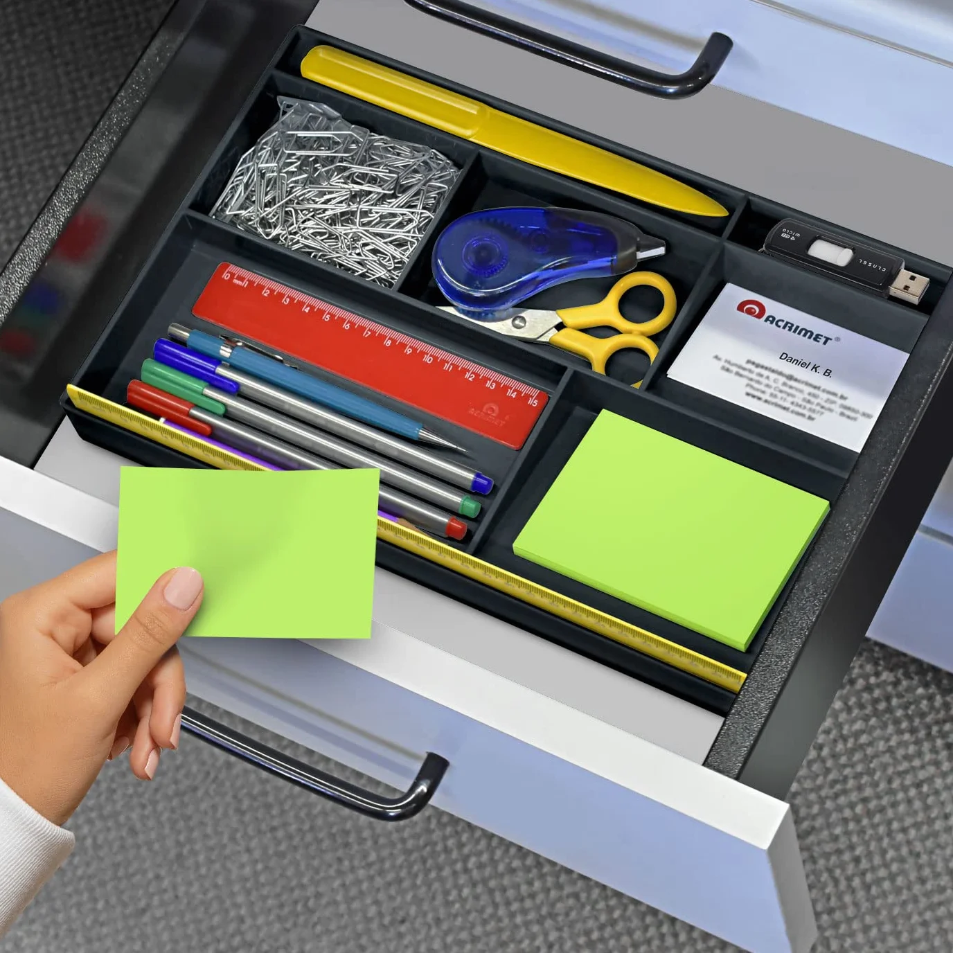 Acrimet Vassoio Organizzatore 8 Scomparti Plastica 32,4x20,3x2,7 cm Nero