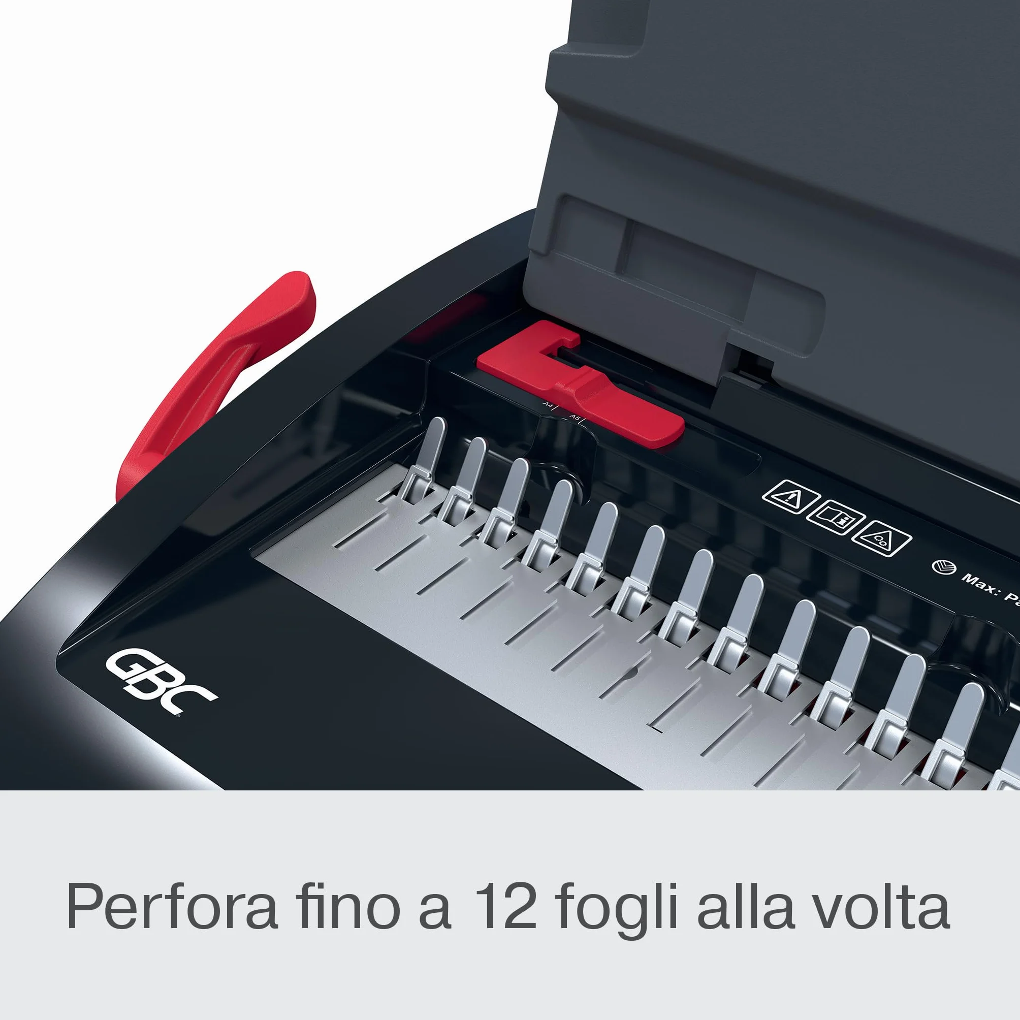 GBC CombBind CB12 Rilegatrice Manuale - Rilega 165 fogli A5/A4, design compatto e leggero, perfora 12 fogli, nero/argento, 4410060