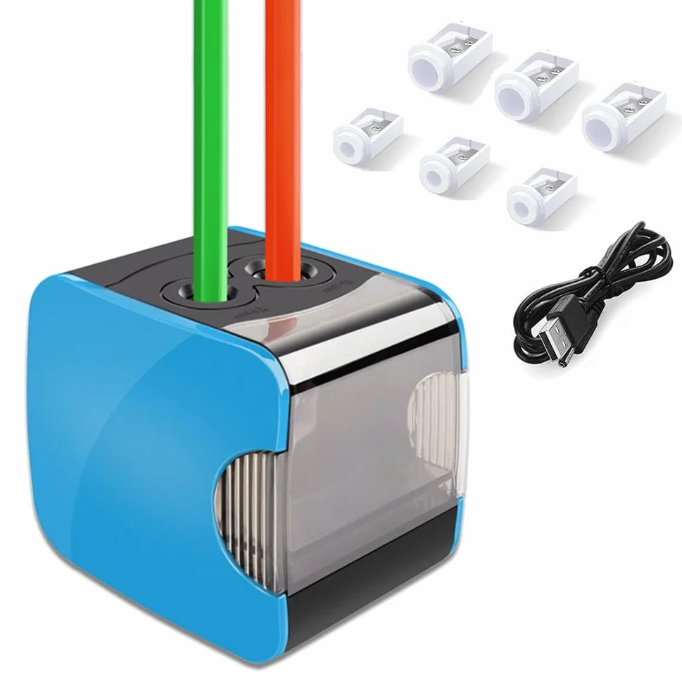 Oladwolf Temperamatite elettrico automatico con due fori, batteria Sharpener e USB, 6 lame, antiscivolo Auto Stop
