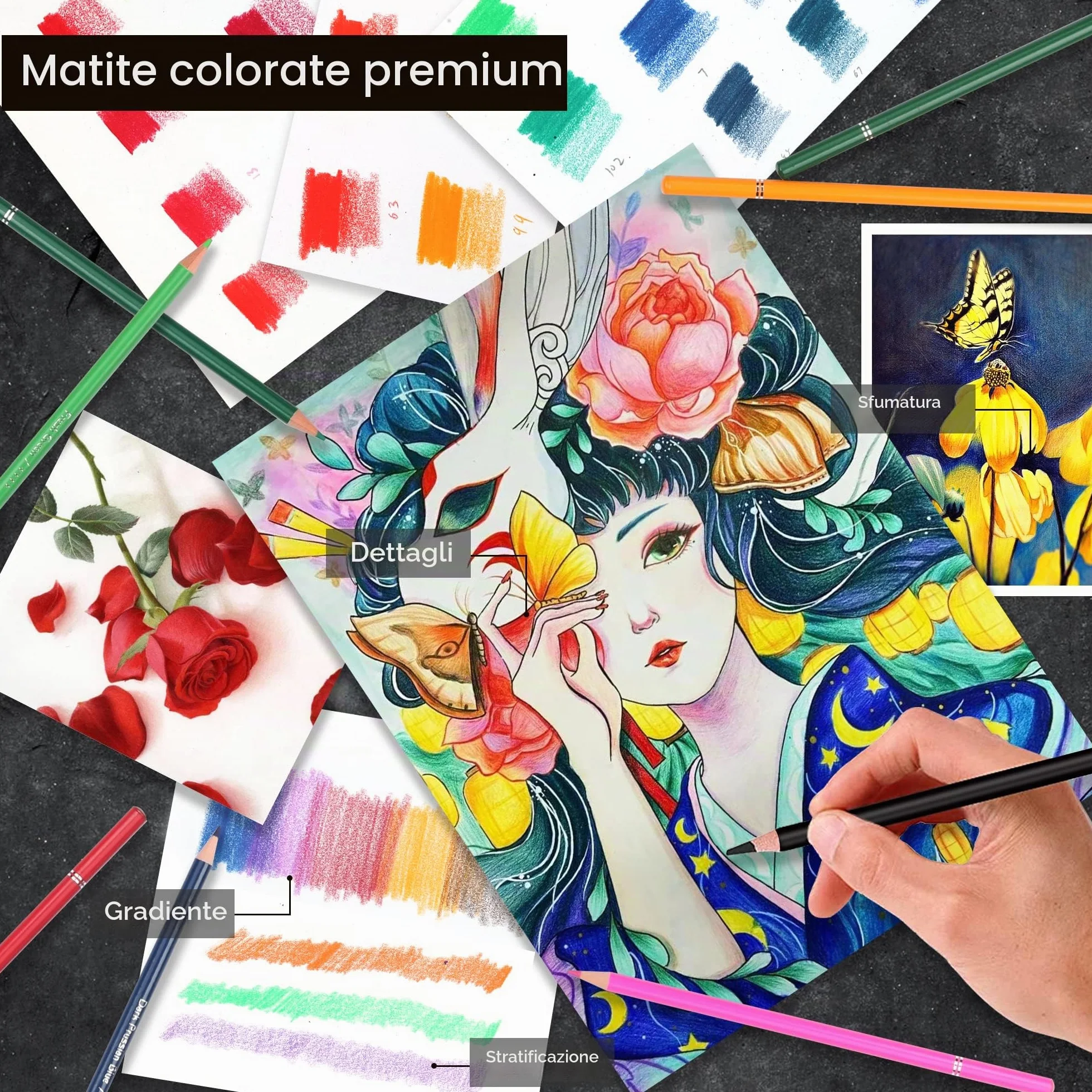 KALOUR Set di 180 matite colorate per adulti e artisti ricco pigmento a base di 12 matite metalliche a base di cera ideale per colorare disegni schizzi sfumature colori vivaci in astuccio di latta