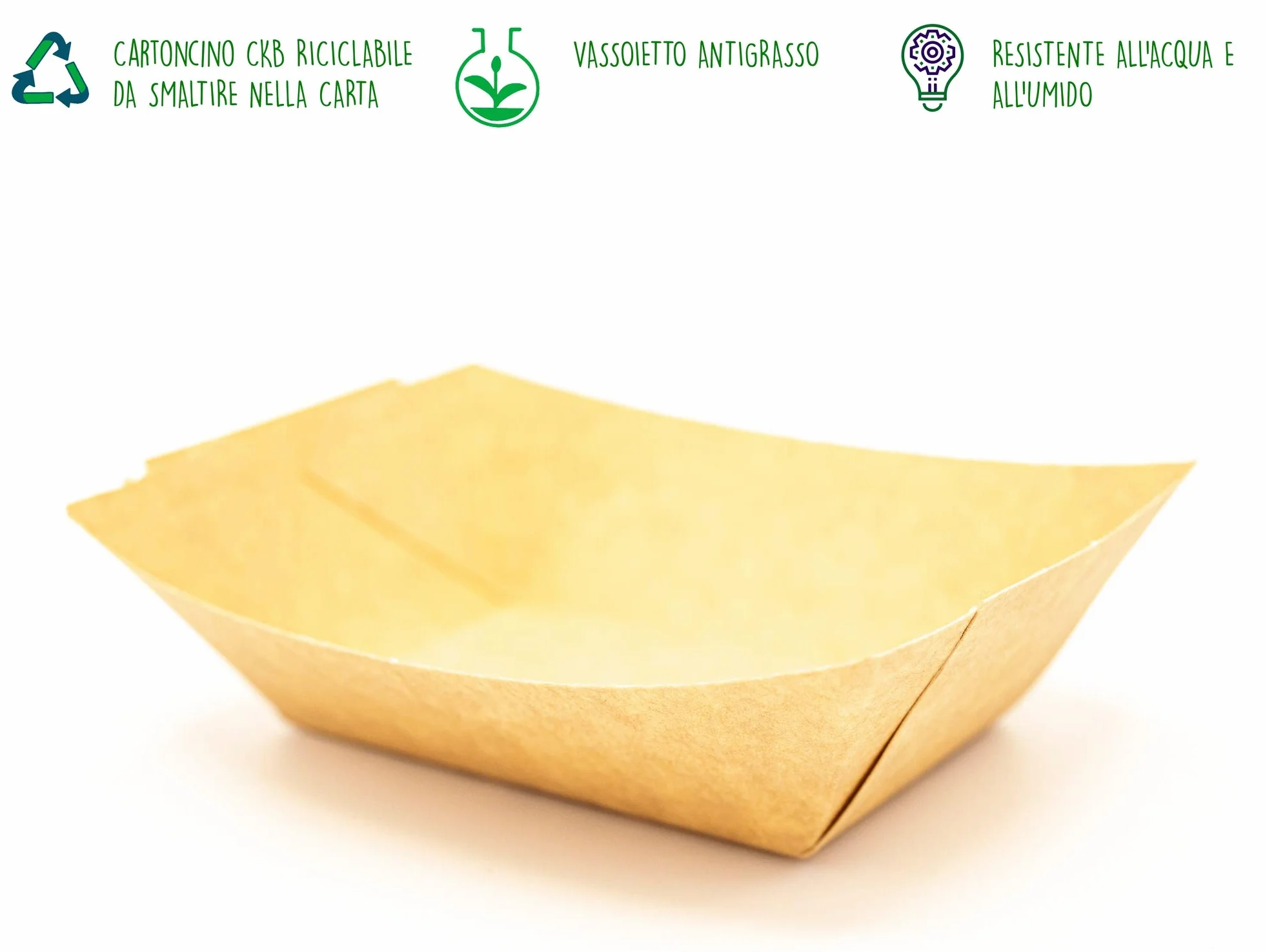 Vassoio Kraft CKB 250pz Monoporzione Antigrasso Biodegradabile 150x100mm h35