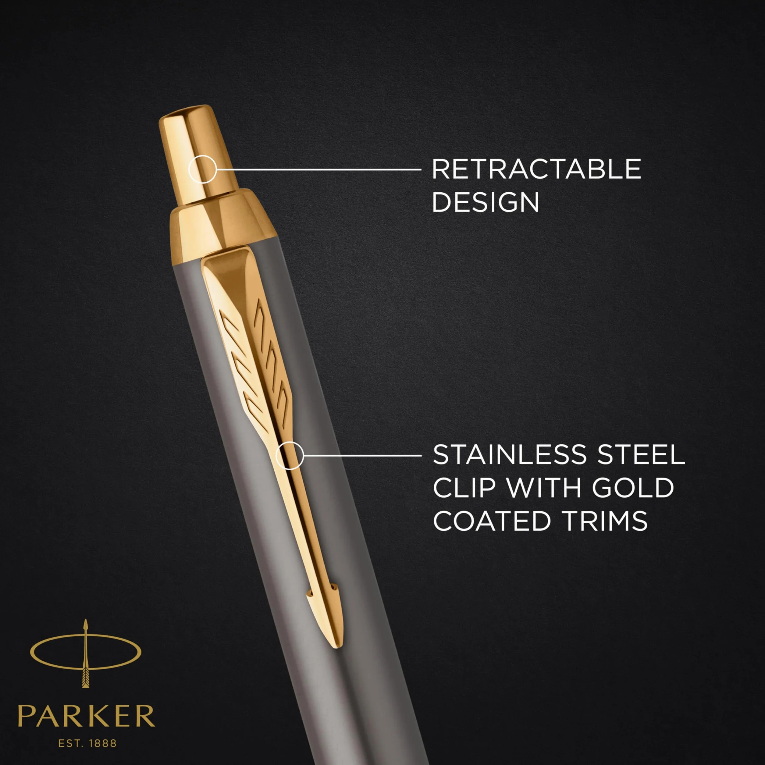 Parker IM Penna a Sfera Laccatura Grigia Pennino Dorato Punta Media Ricarica Inchiostro Blu