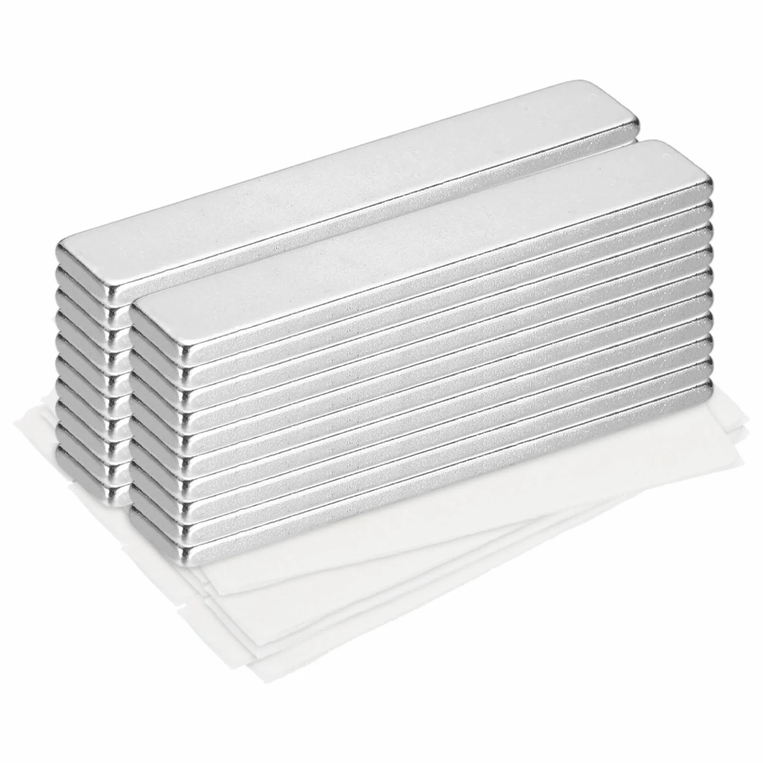 QUARKZMAN 20 Pz Magneti Piatti Piccoli Extra Forti Rettangolari Autoadesivi, Potenti Elementi Di Fissaggio Magnetici Per Uffici, Lavagne Magnetiche, Mobili Da Cucina (60X10X3 mm, Argento)