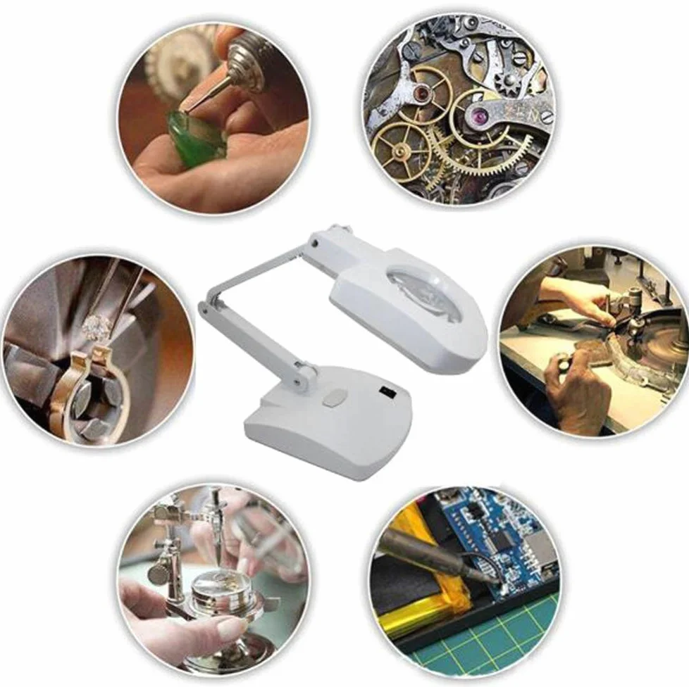 Lente d'Ingrandimento Lente d'Ingrandimento 2 in 1 56 LED Lente d'Ingrandimento da Tavolo Lampada da Scrivania con Diottrie Lente 3D/8D Luce Brillante