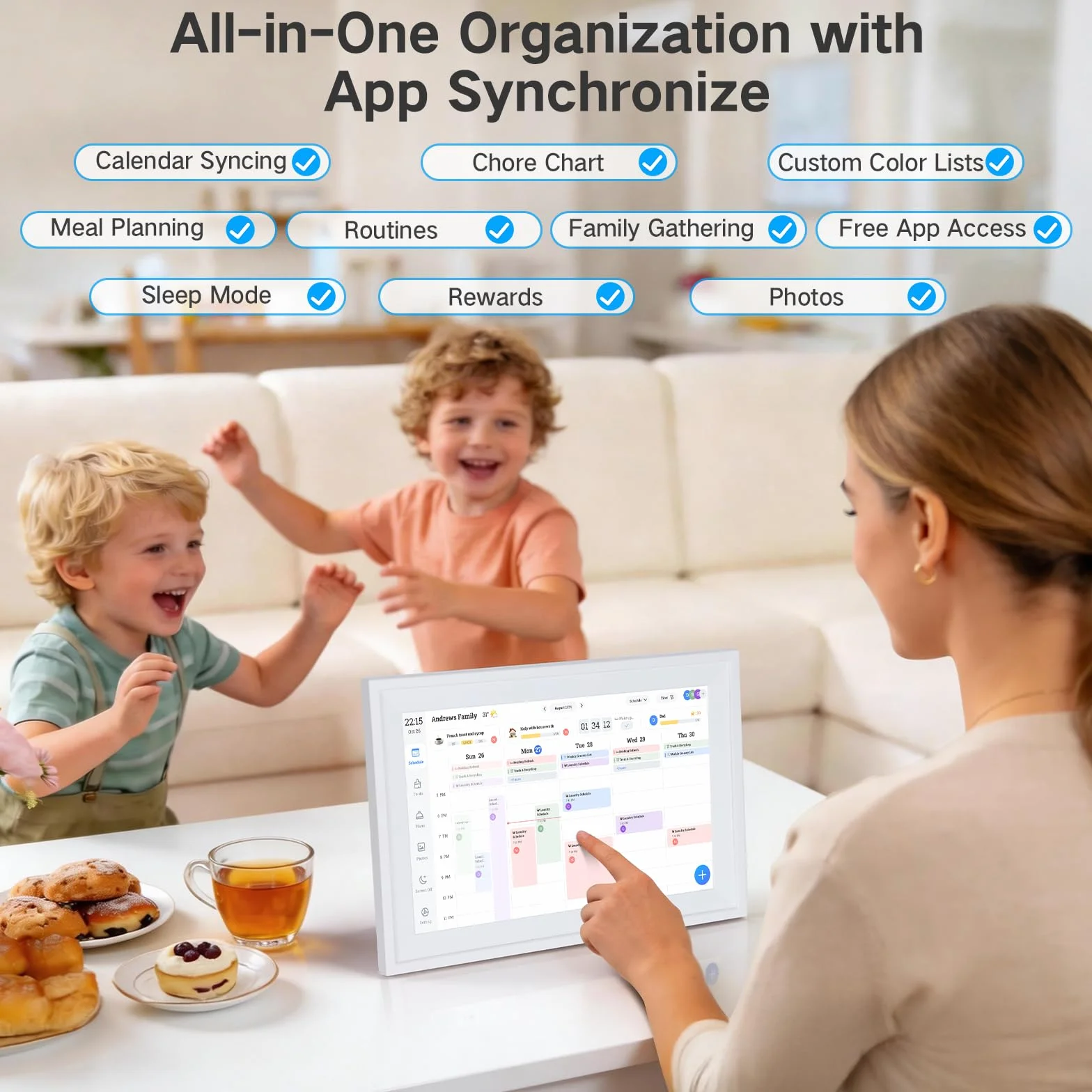 Calendario Digitale WiFi 10,1" Smart – Organizzatore Famiglia Con Controllo App, Touchscreen Interattivo, Pianificatore Attività & Pasti, Cornice Foto, Premi, Agenda 2026
