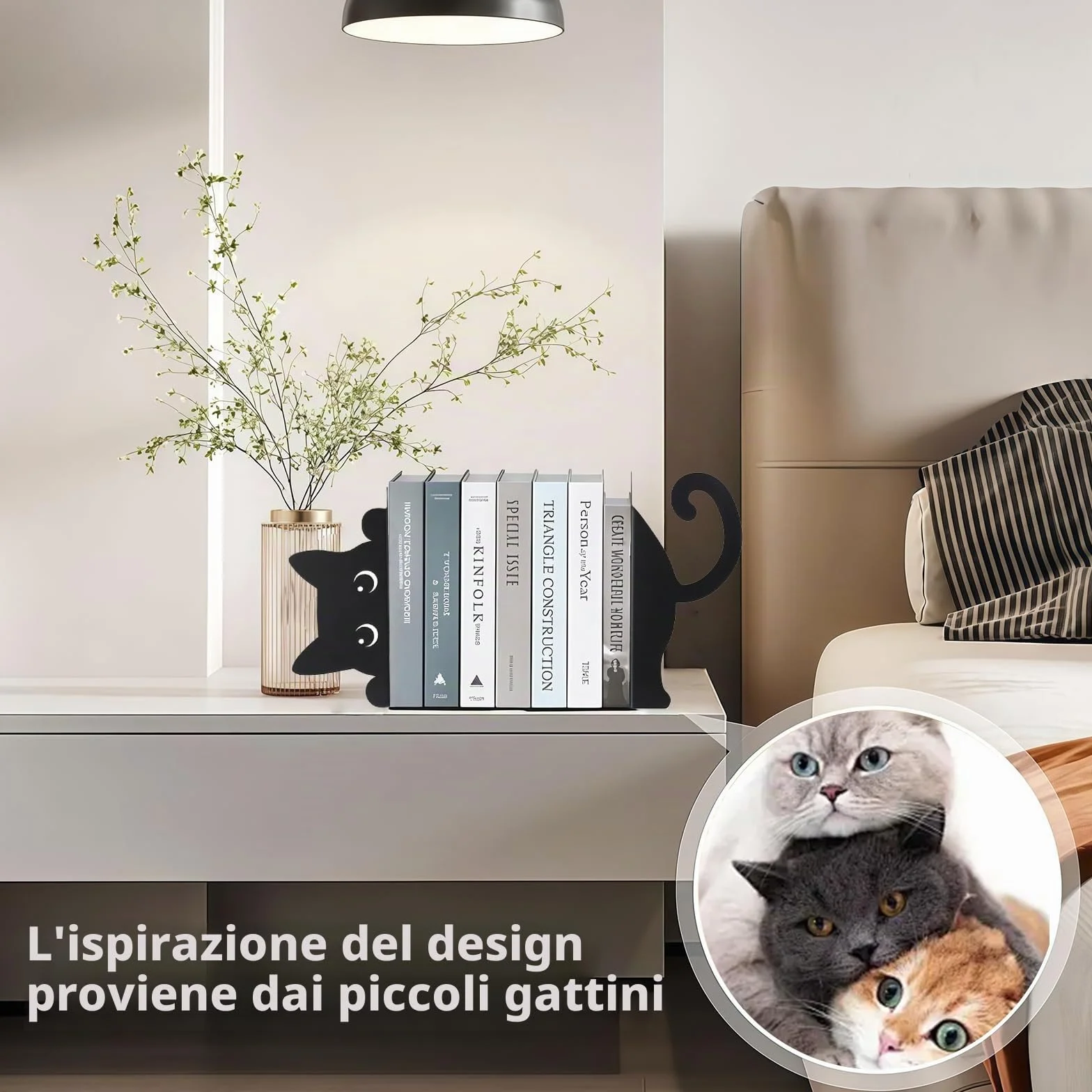 Gatto Curioso Fermalibri in Metallo 2 Stili Decorativi per Casa e Ufficio Regalo Lettori