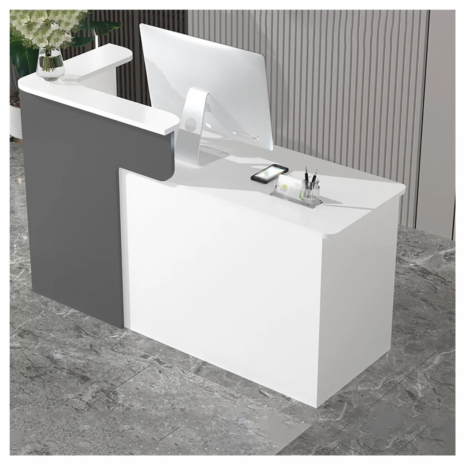 Bancone di Vendita con cassetto chiudibile a Chiave e Design a Forma di L per Negozio di Abbigliamento, Salone di Bellezza e Reception di Ufficio