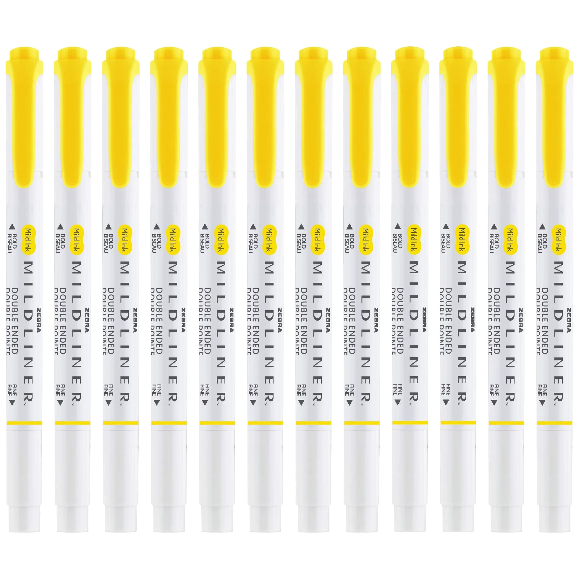 Zebra Penna Mildliner, evidenziatore a doppia punta, punta larga e fine, giallo limone, 12 pezzi