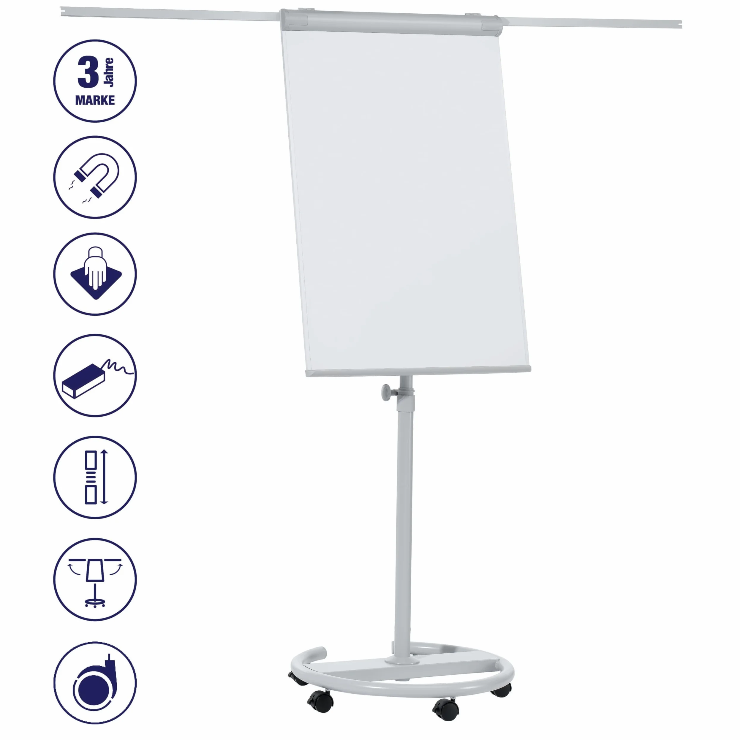 Franken F2400/N - Lavagna portablocco mobile, diametro 65 cm, 17,5 kg, 68 x 105 cm, colore: grigio chiaro