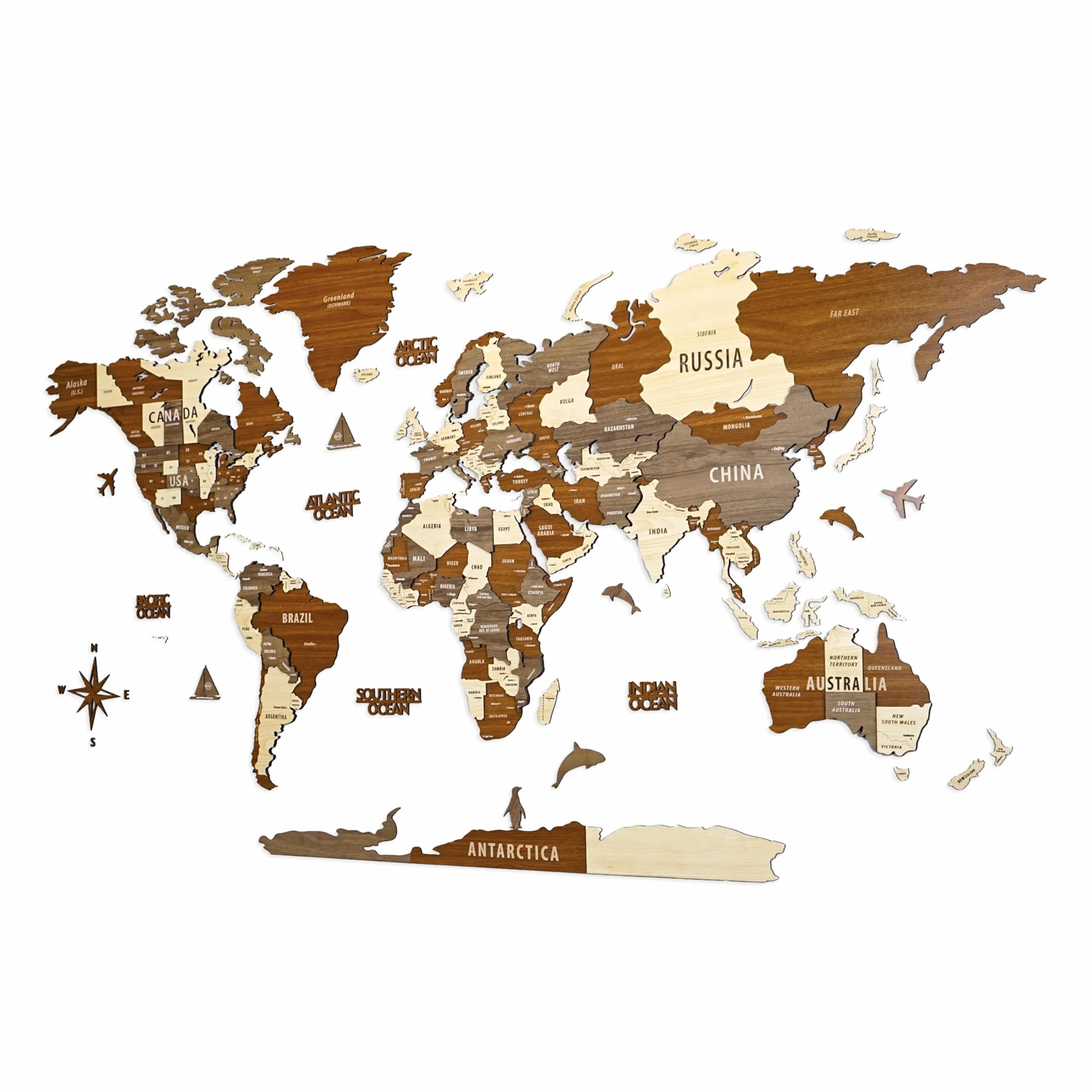 Colorfull Worlds Mappa del mondo in legno 3D, mappa di viaggio multistrato con Stati e capitali, decorazione da parete per la nuova casa, decorazione per ufficio, regalo di compleanno (L, Sirius)