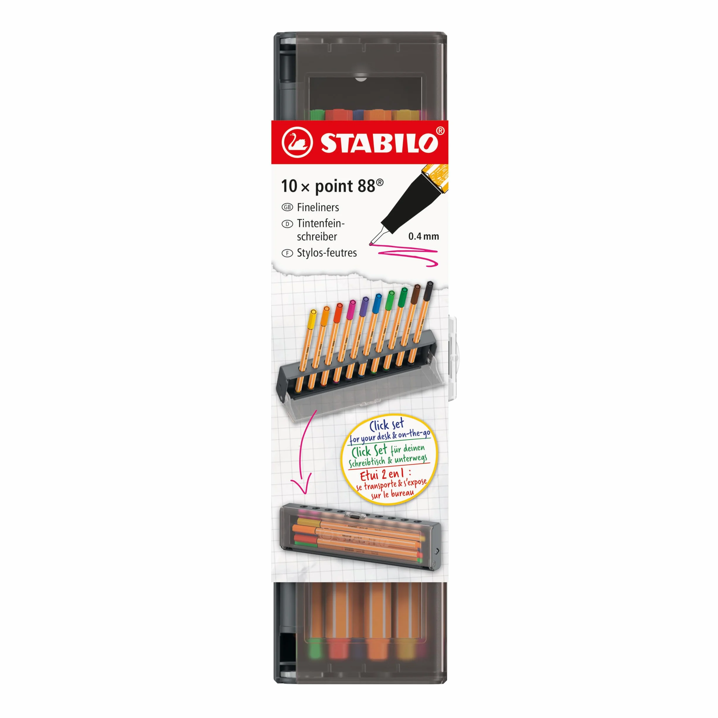 STABILO point 88 Fineliner Click Set da 10 Colori assortiti