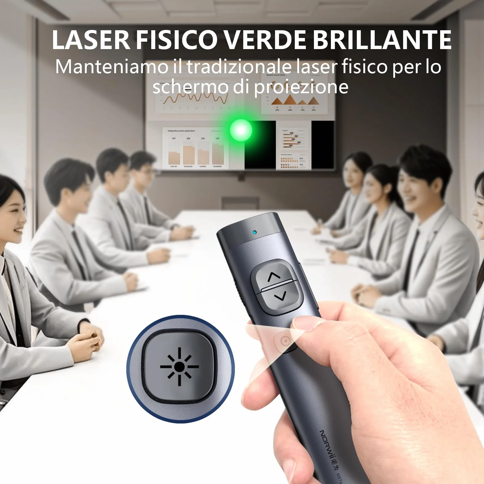 Norwii N97s - Clicker per presentazioni PowerPoint, PowerPoint Clicker, Presentazione Rremota, Bluetooth Wireless Presenter, Puntatore digitale per schermo TV