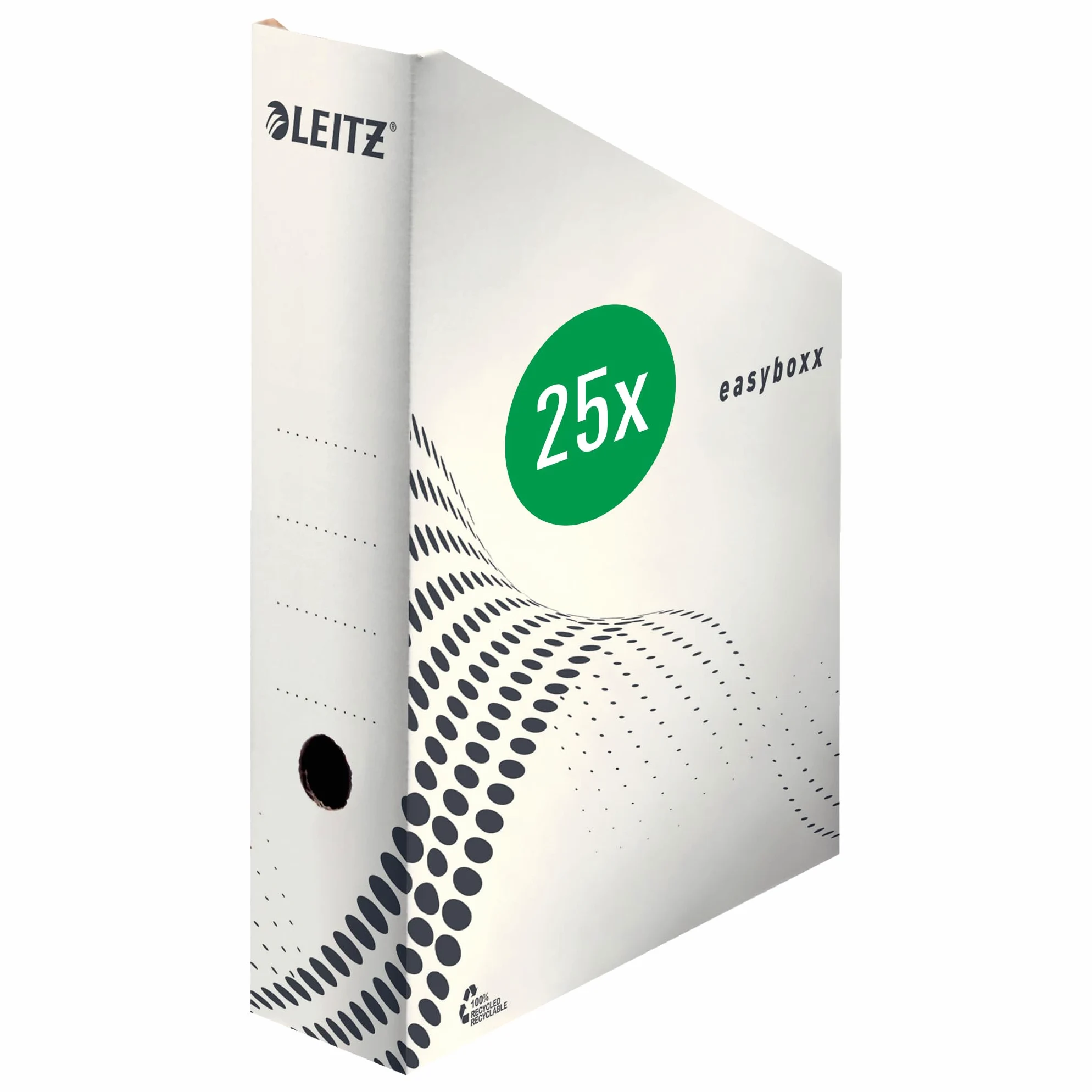 Leitz easyboxx 61400000 - Portariviste in cartone, larghezza dorso 80 mm, per archiviare e conservare documenti in formato A4 e USA, 25 pezzi, bianco/nero