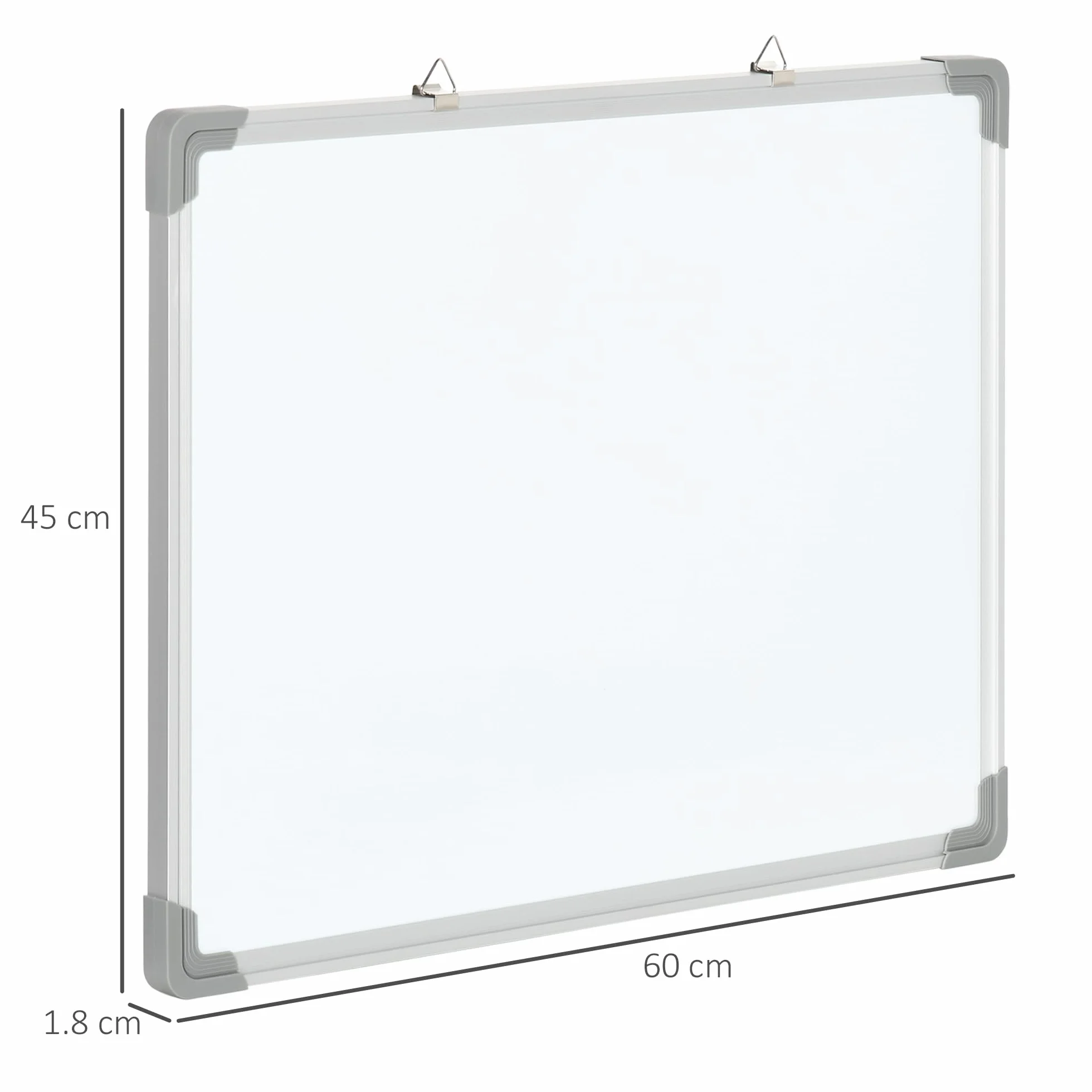 HOMCOM Lavagna Magnetica da Parete a Bordi Arrotondati con Gomma, Pennarelli e Magneti, Lavagna Bianca in Alluminio, 60x45x1.8 cm