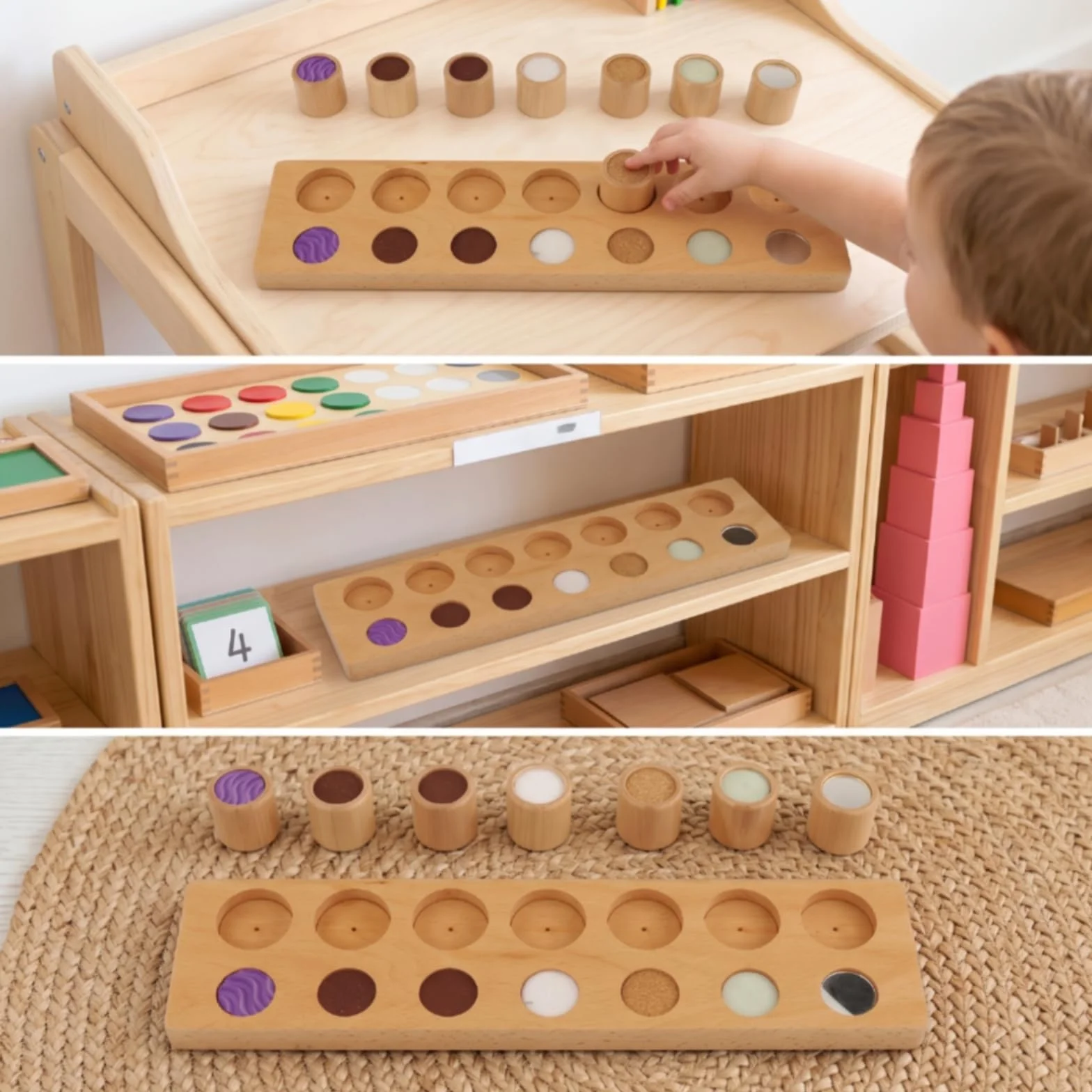 Tavoletta Tattile con Cilindri Didattico Gioco Tattile Pedagogico Sensoriale Pedagogico Tavoletta Sensoriale per Educatori, Neonati, Casa