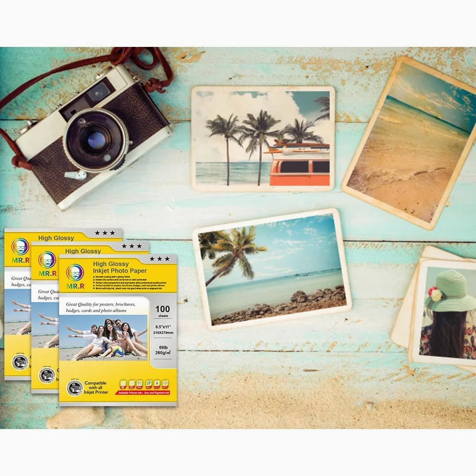 MR.R Carta fotografica lucida su un lato singolo, 260 g/m², 21,3 x 27,9 cm, 100 fogli per confezione