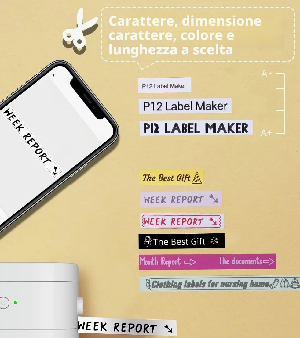 Phomemo Stampante per etichette P12-Pro Bluetooth con 3 nastri per etichette, stampante termica per etichette ricaricabile tramite USB, per casa e ufficio, stampante per etichette per Android e iOS