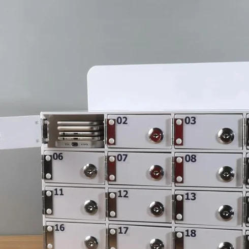 Armadietto da parete per telefono con serratura, design a 50 scomparti con numeri digitali, supporto sicuro per telefono cellulare per ufficio, scuola ed eventi, ideale per riporre dispositivi sicuri