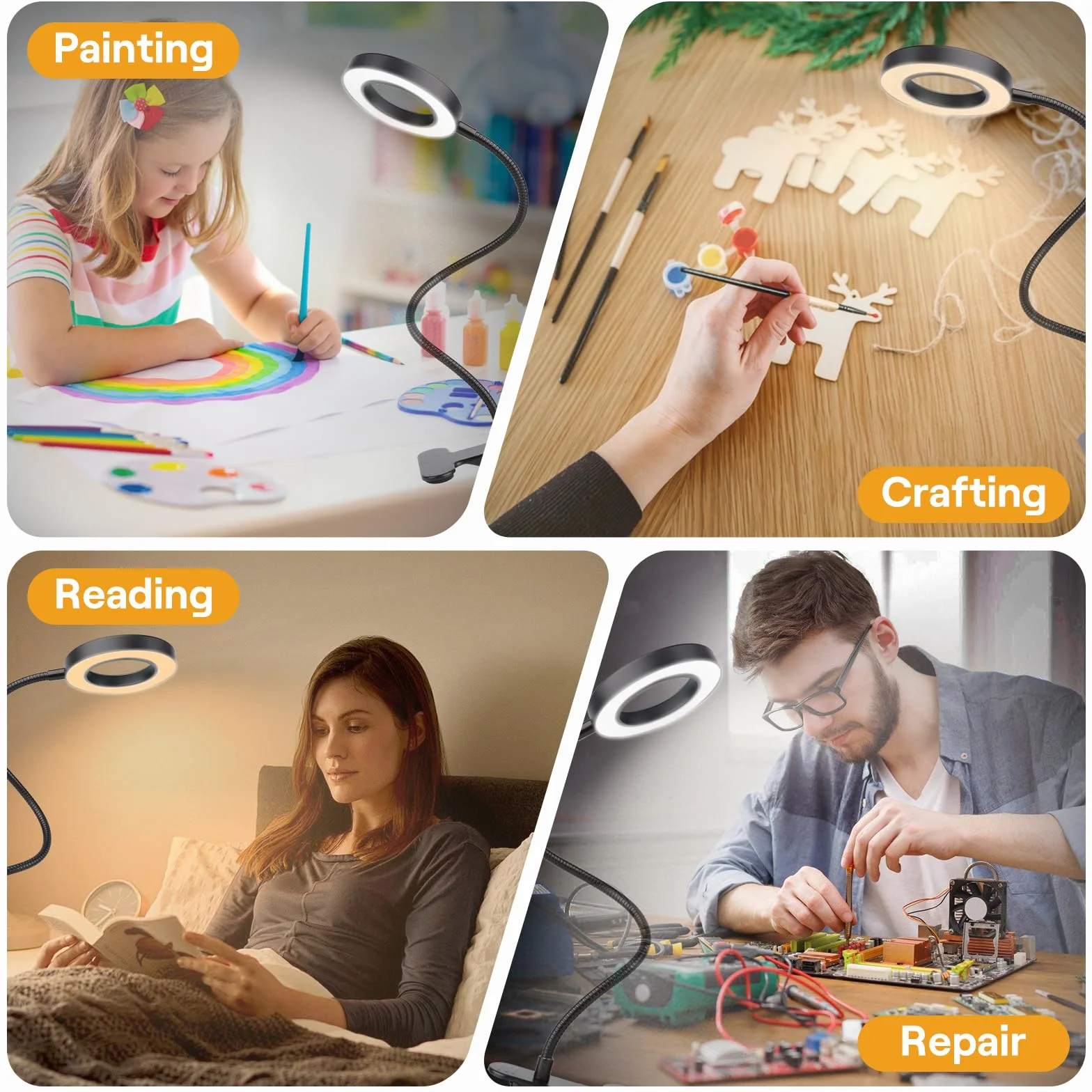 Lente d'Ingrandimento con Luce da Tavolo 5X, 3 Modalità Colore, 10 Luminosità