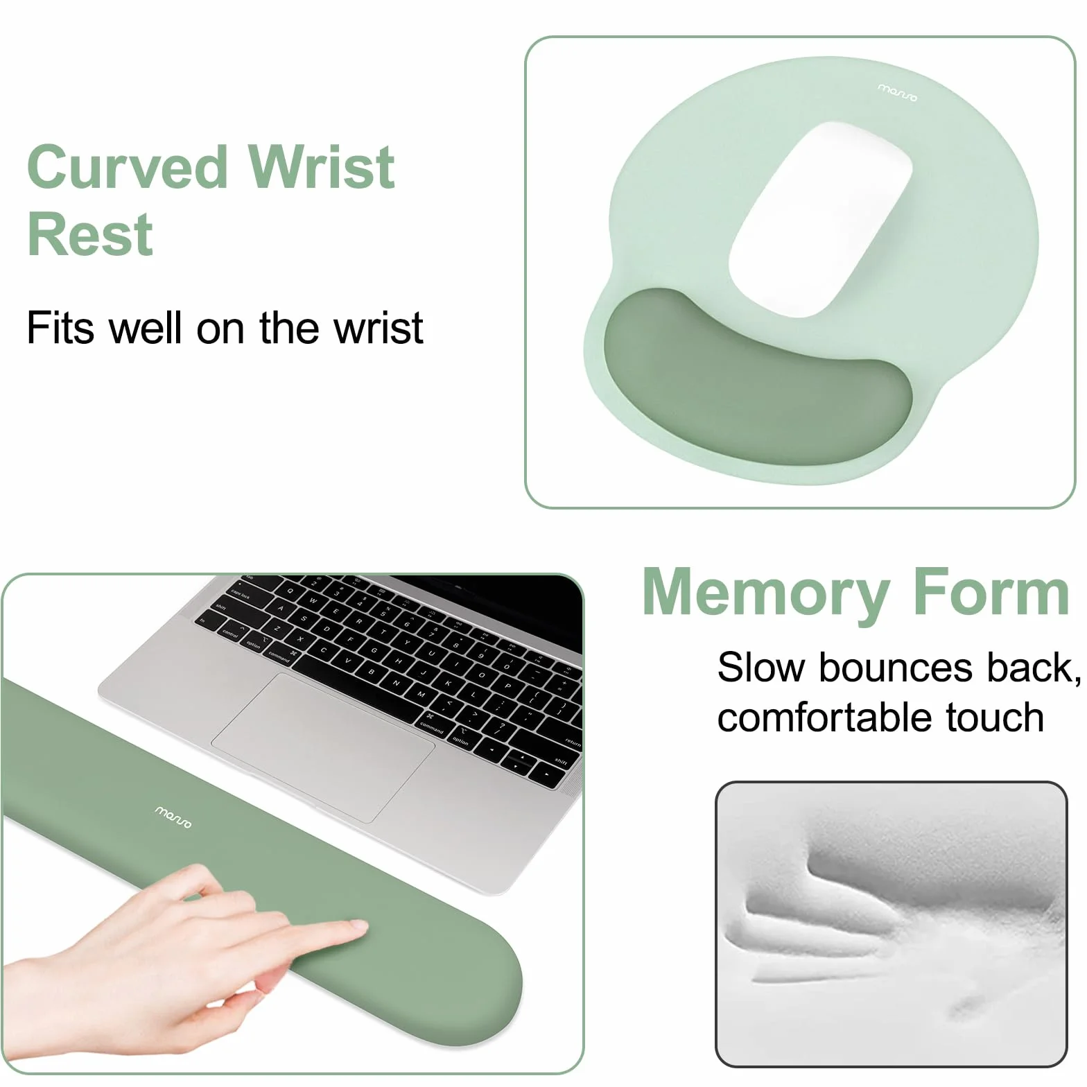 MOSISO Supporto Poggiapolsi Tappetino Mouse Ergonomico Curvo Non-Slip Memory Foam Verde Antico