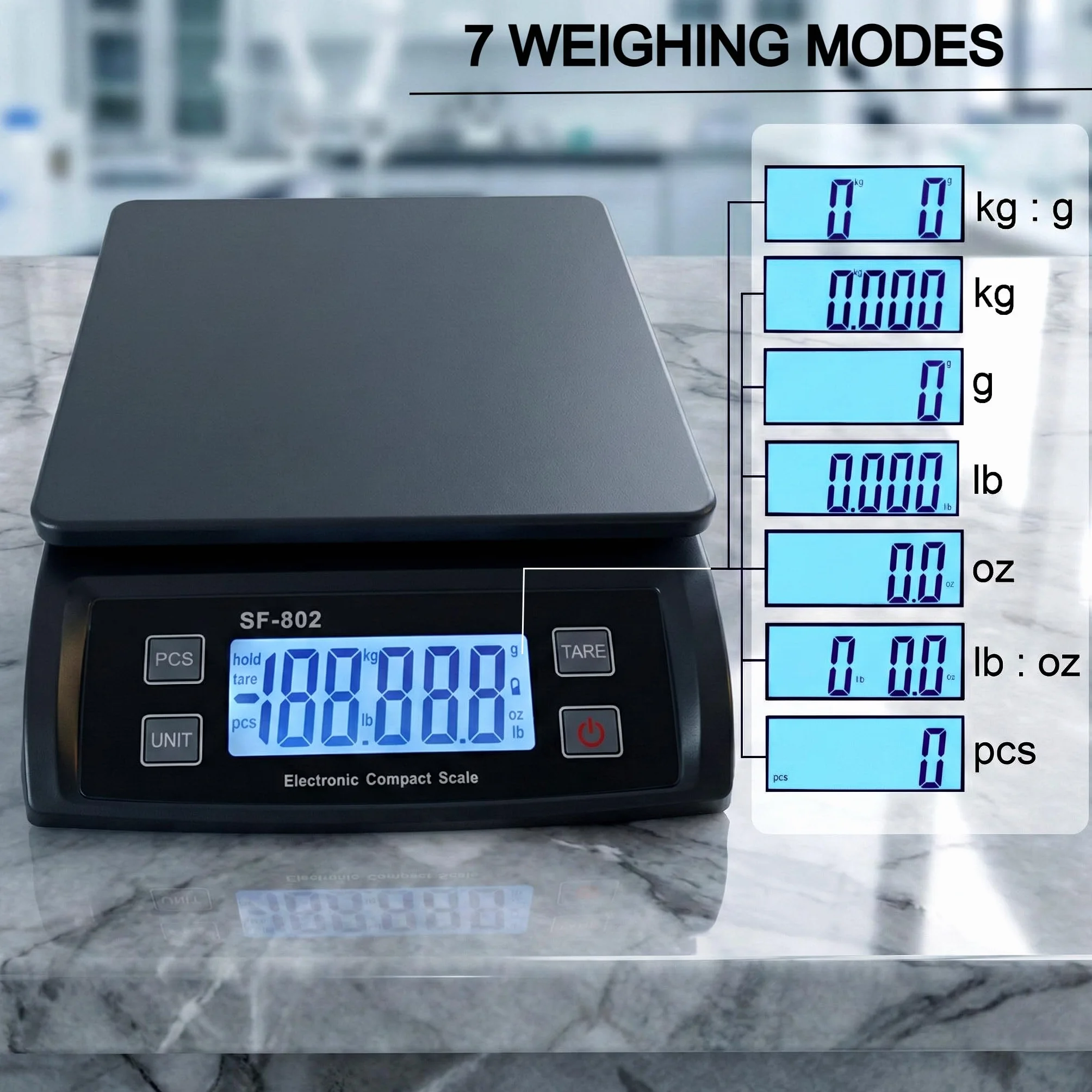 Eosphorus Bilancia Pesapacchi Digitale fino a 30kg, Bilancia Postale di Precisione per Spedizioni e Pacchi, Display LCD, Funzione Tara e Hold, Unità kg/lb, Alimentatore Incluso e Batterie
