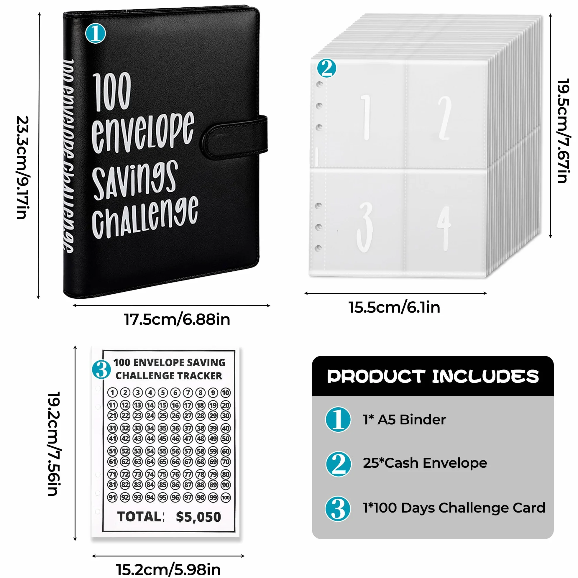 Libro del Risparmio A5, Agenda Risparmio Soldi con Buste, Budget Planner 5050€, Chiusura Magnetica