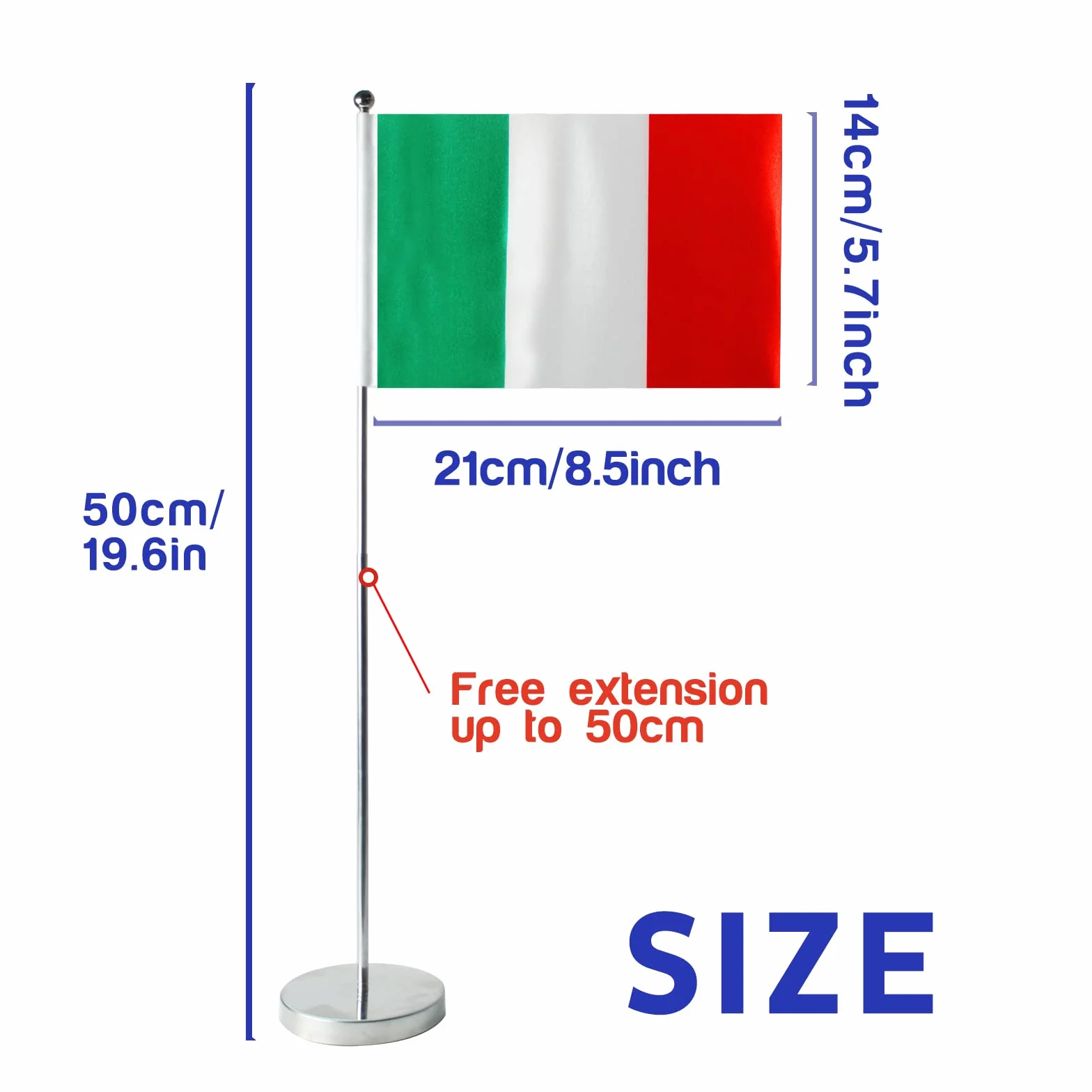 Bandiera da Tavolo Italia 9" x 6" Set con Pennone e Base