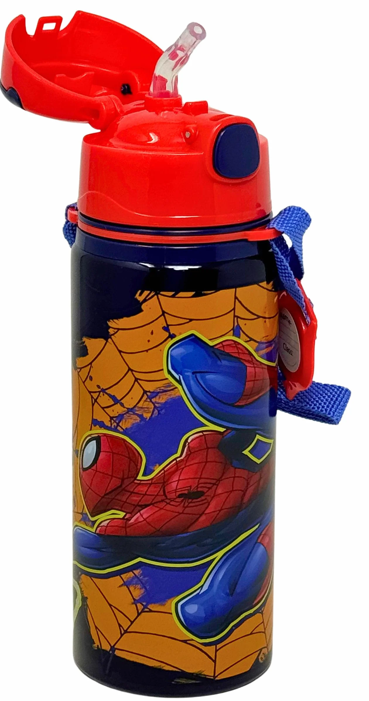 Clondo Borraccia Bambini 600ml Alluminio Cannuccia Tracolla Bottiglia Acqua Anti-Goccia Spiderman
