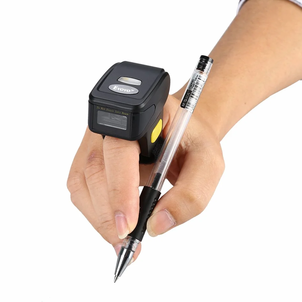 Mini lettore di codici a barre 1D/2D e codici QR, con supporto ad anello indossabile, wireless, compatibile con Windows, Mac OS, Android 4.0+, iOS, per codici QR, PDF417, DataMatrix a video e cartacei
