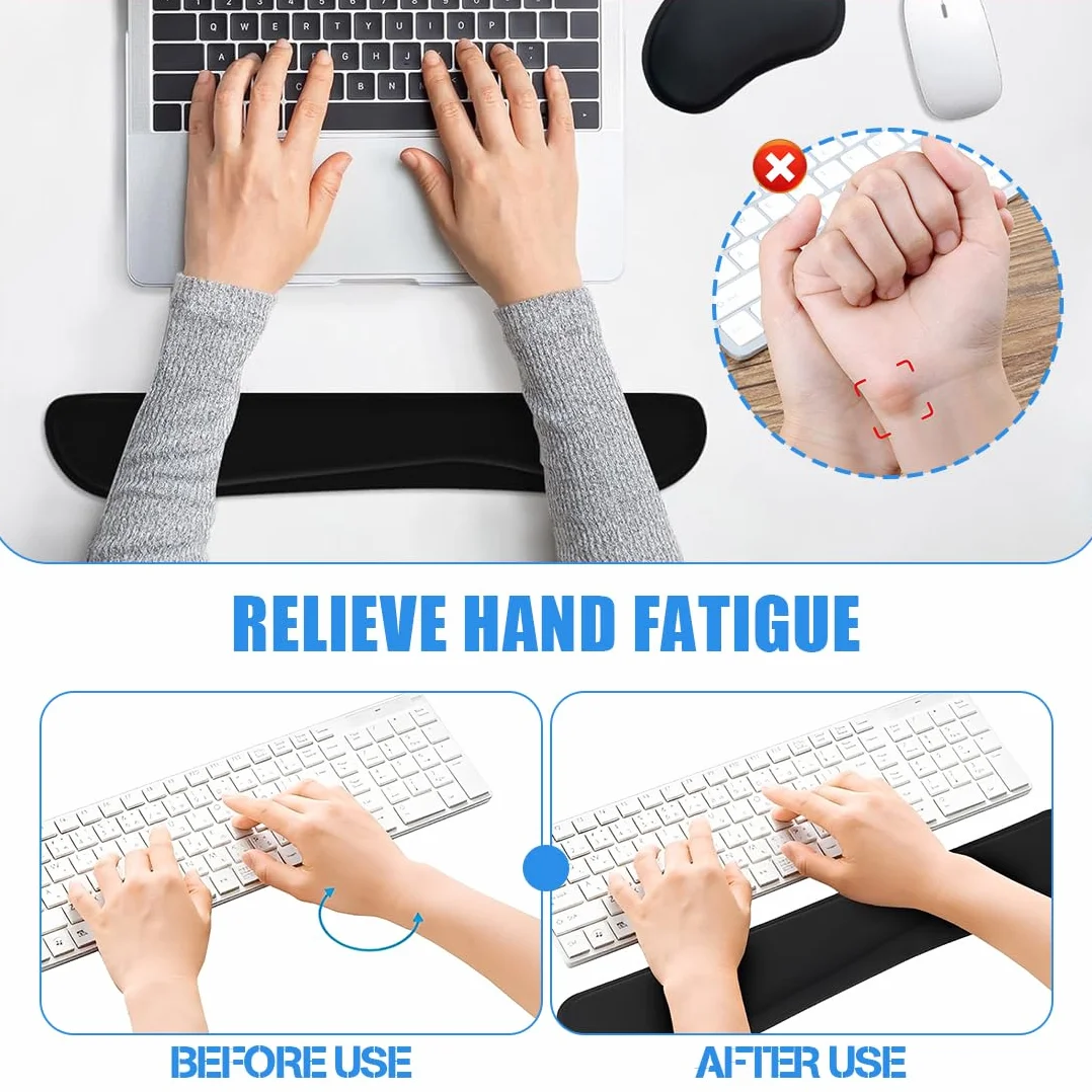 Ergonomic Wrist Rest with Anti-Slip for Keyboard and Numeric Keypad, Comfortable Typing Support