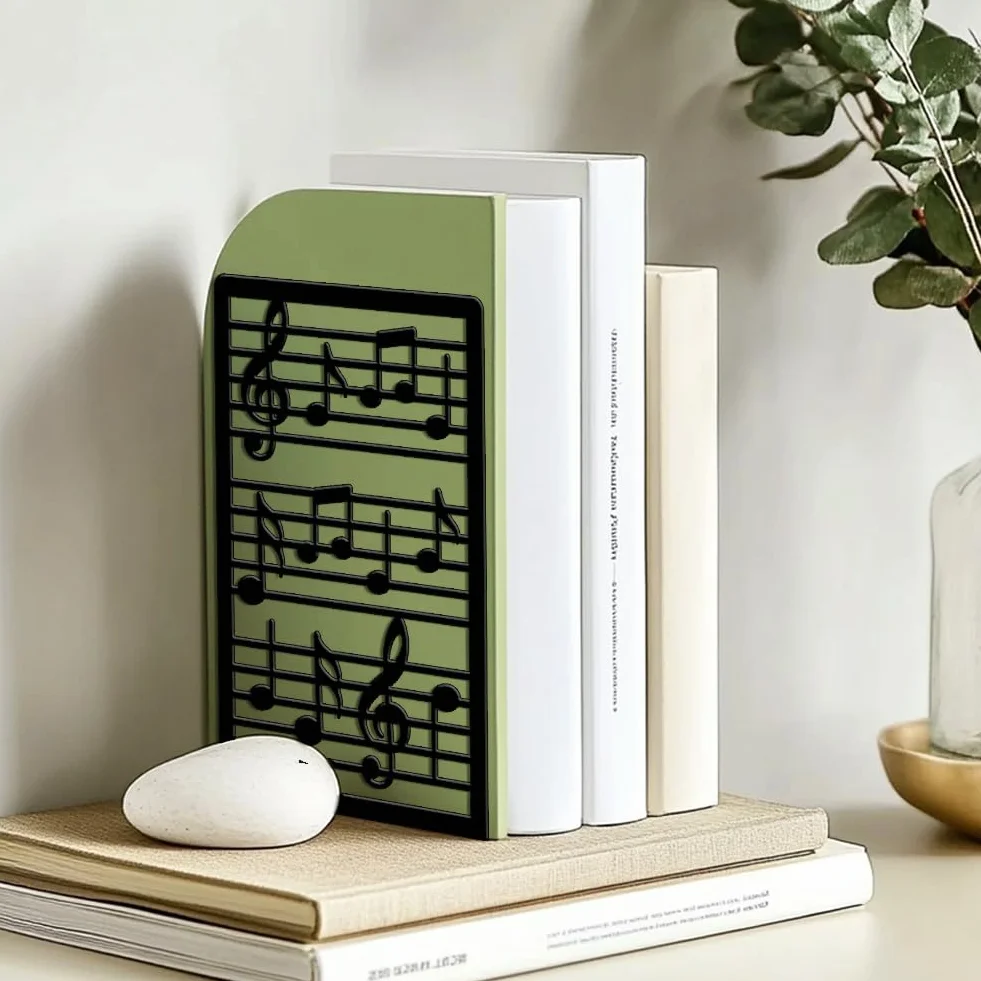 Peacoblue Serra Libro Originale Metallo Nero, Fermalibri Note Musicali E Portatili Design Moderno Stretto Libro Decorativo Scrivania per Ufficio, Cucina, Scaffale e Libreria, 1 Paia